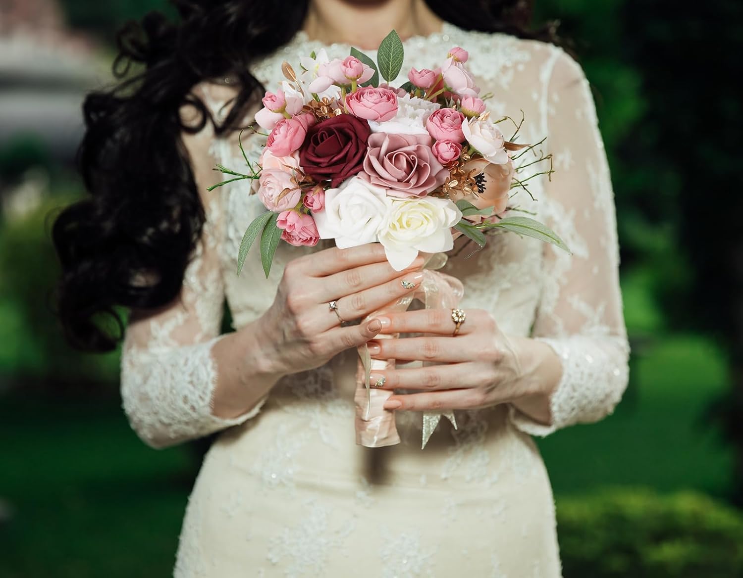 IPOPU Artificial Ranunculus Bouquets with Stems 12PCS Dusty Rose
