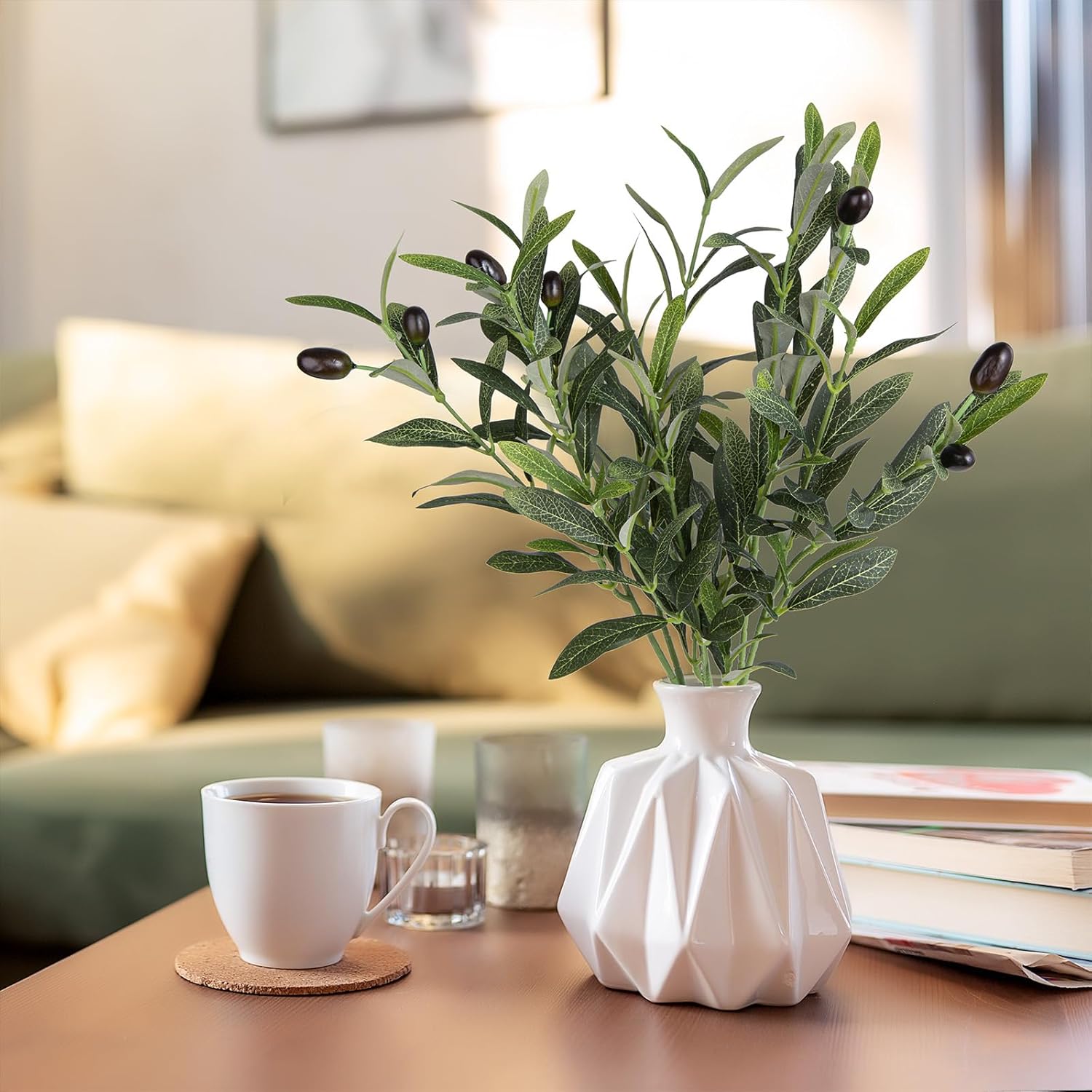 XONOR Artificial Olive Branches 6Pcs 18 Inch Set