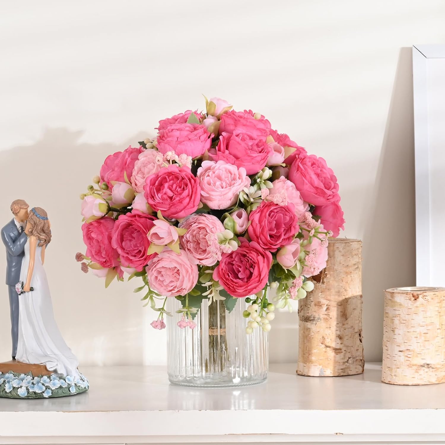 MARTINE MALL 2 Pack Mixed Pink Artificial Peonies Flowers
