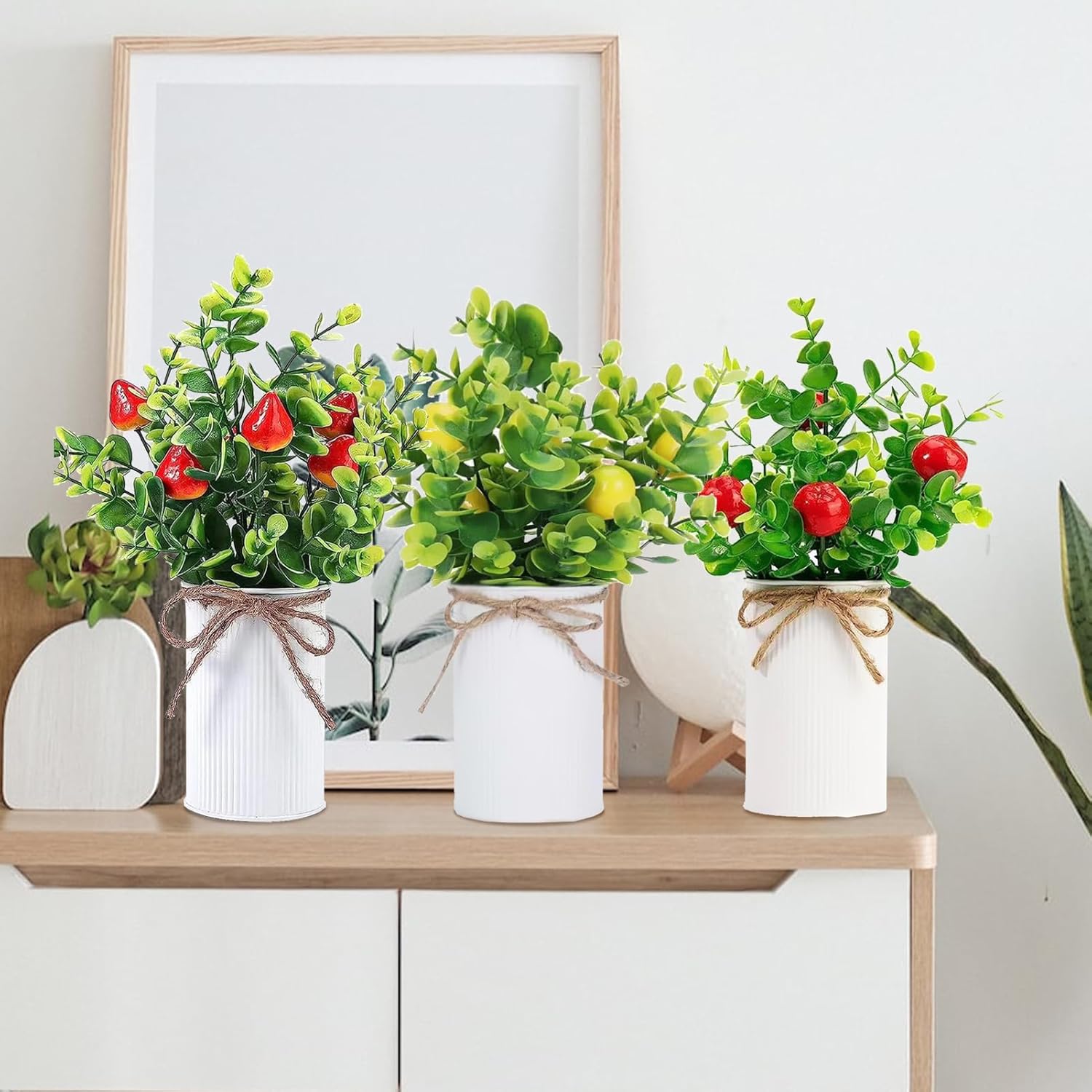 Artificial Fruit Tree with Pot 2Pcs Fake Bonsai Greenery Decor