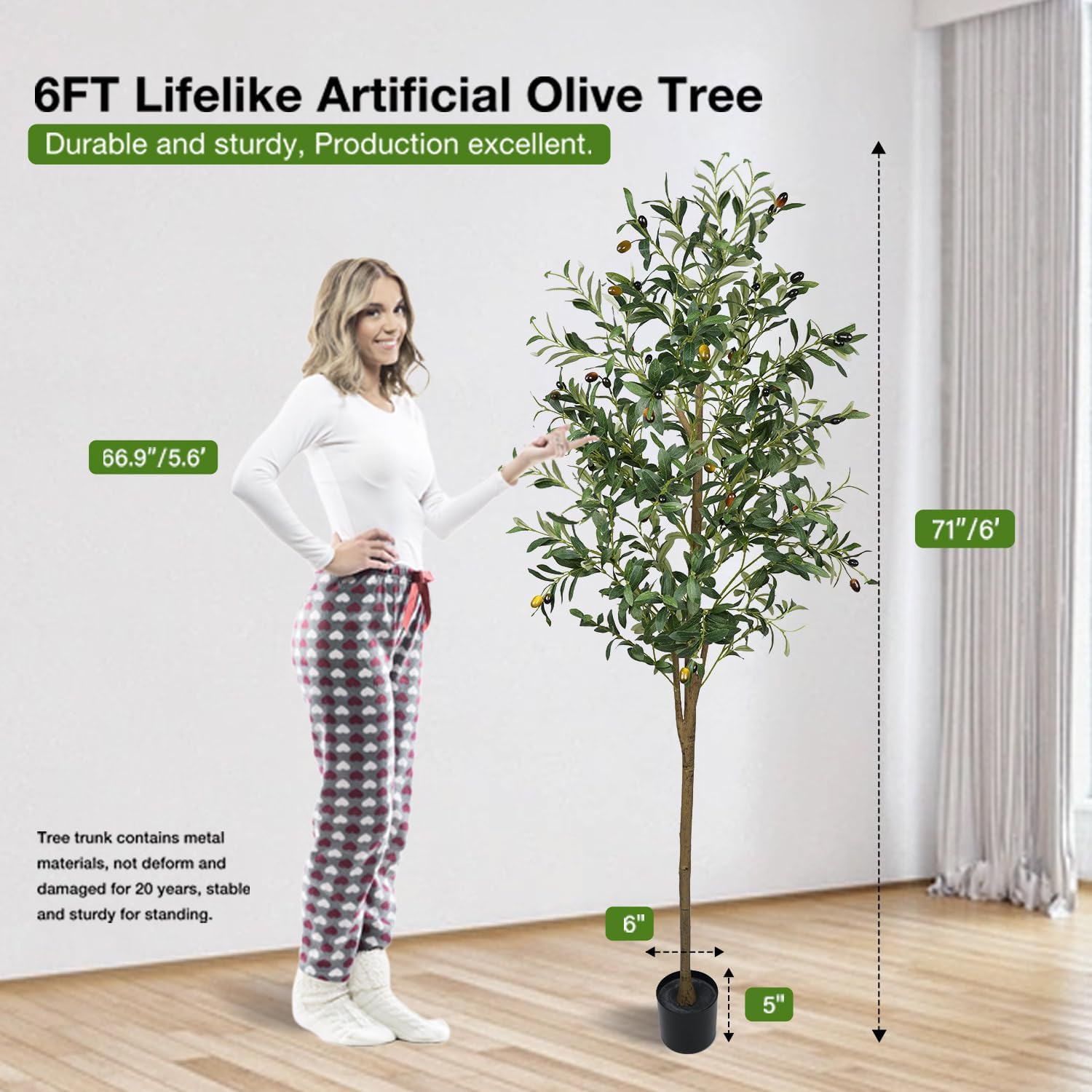 6FT Potted Artificial Olive Tree for Home Office Decor