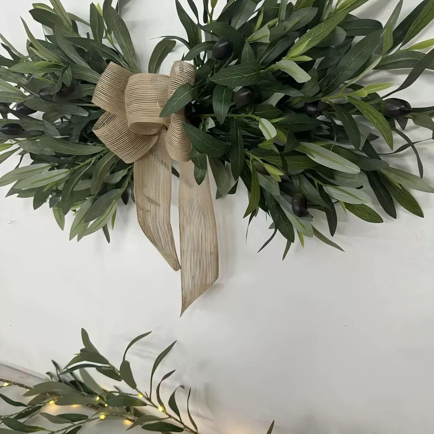 24 Inch Floral Swag with Olive Fruit and Green Leaves