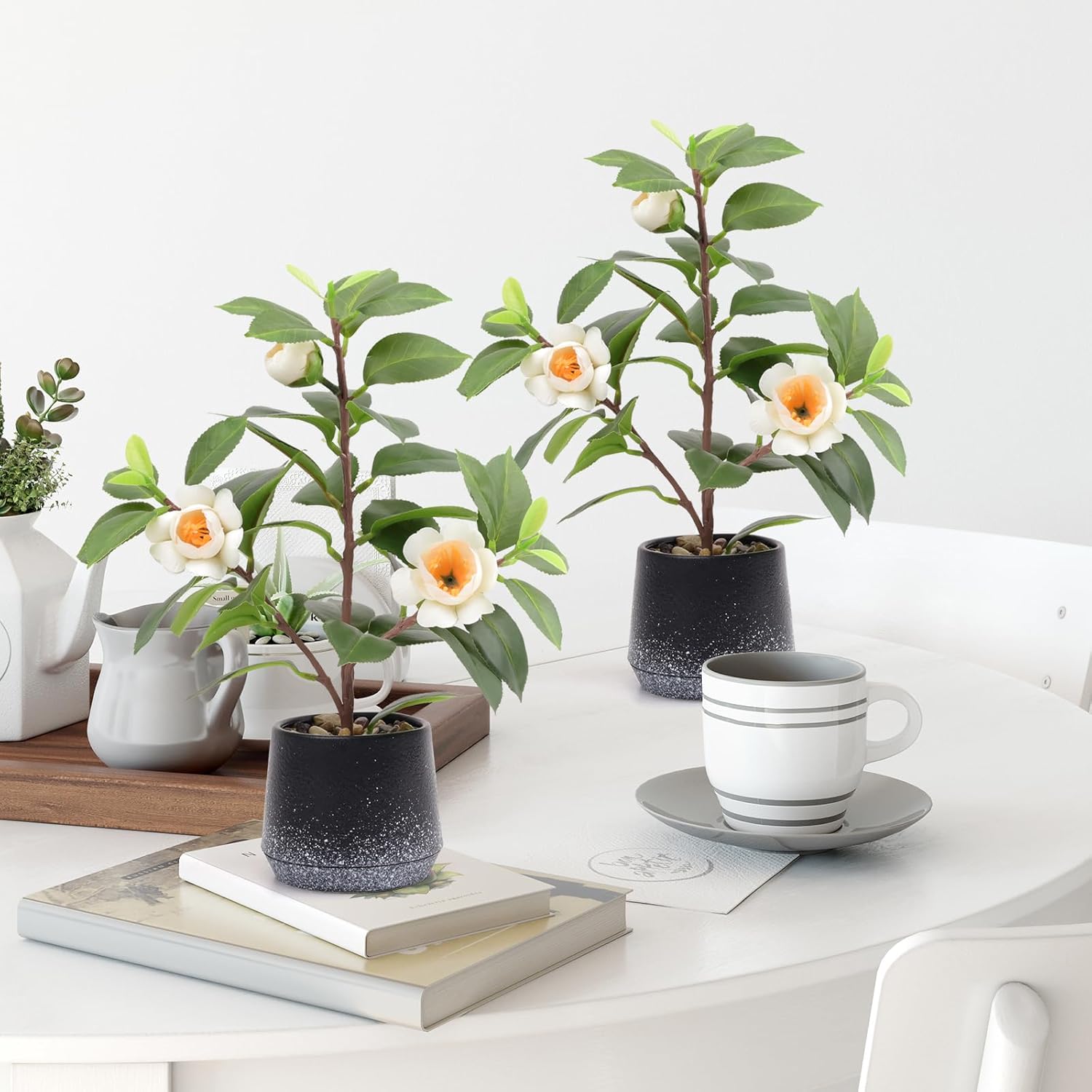 Gresorth 2 Pack Artificial Potted Plants with Flowers