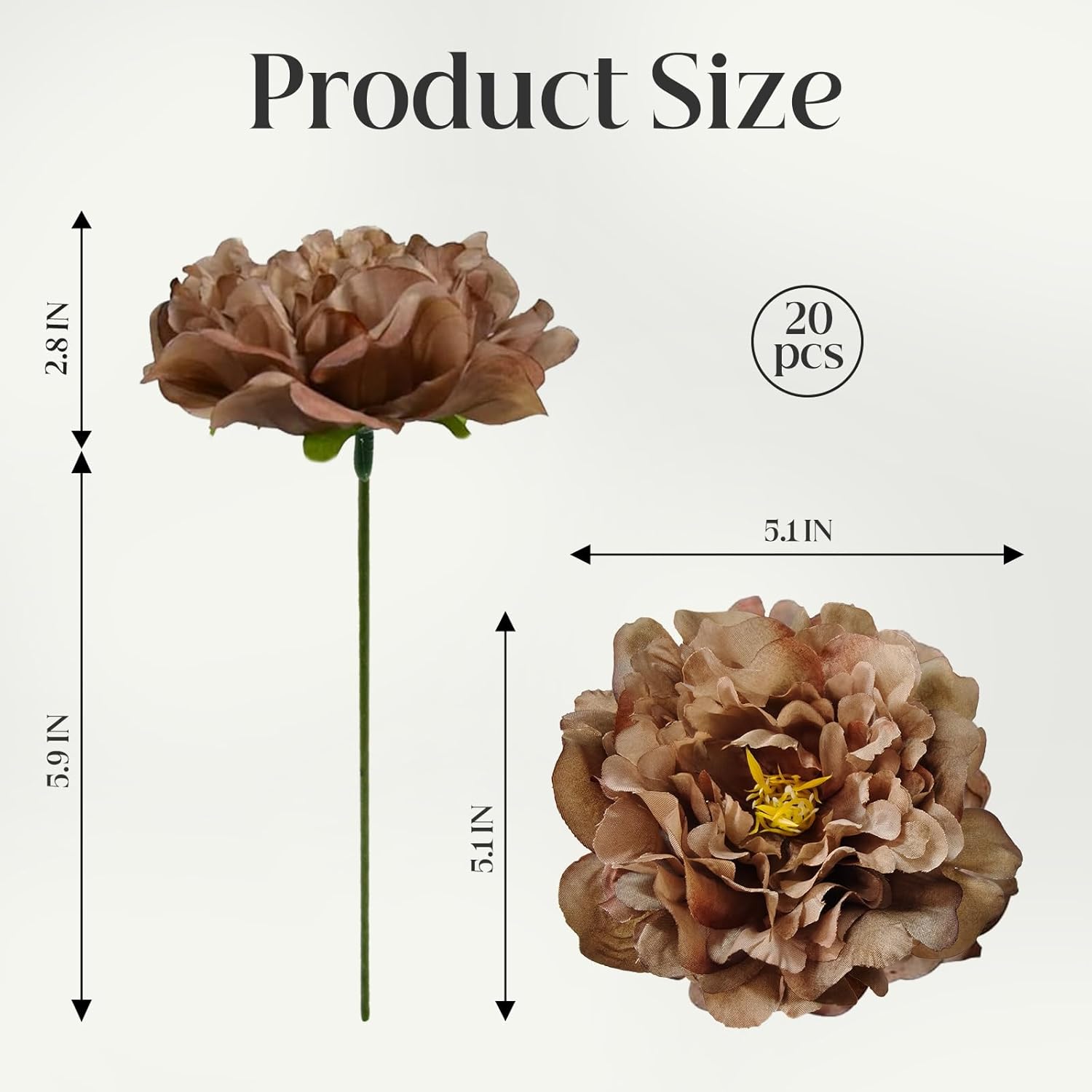 20pcs 5 Inch Artificial Peonies with 6 Inch Stems