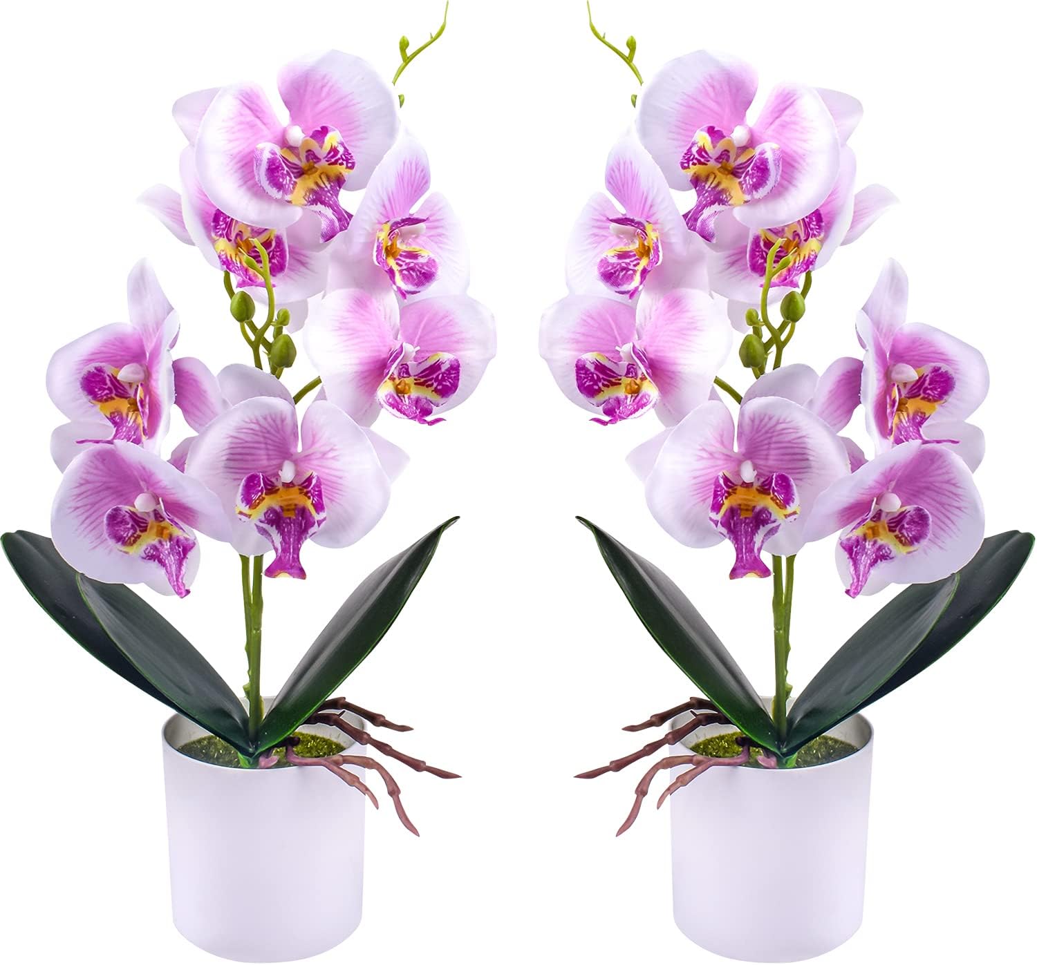 XONOR Artificial Orchid Flowers Potted with Plastic Vase