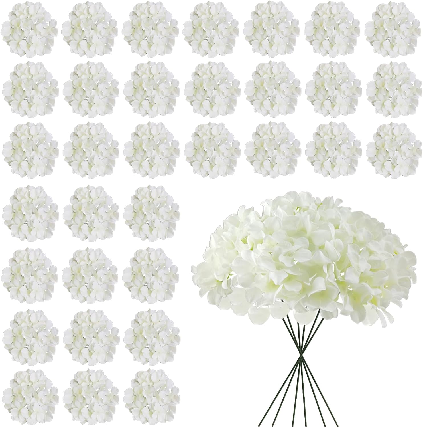 White Hydrangea Artificial Flowers Bulk 30 Pcs