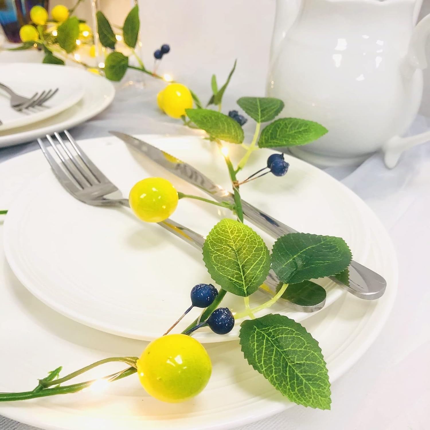 Lemon Blueberry Vine Garland with LED Lights 2 Pack