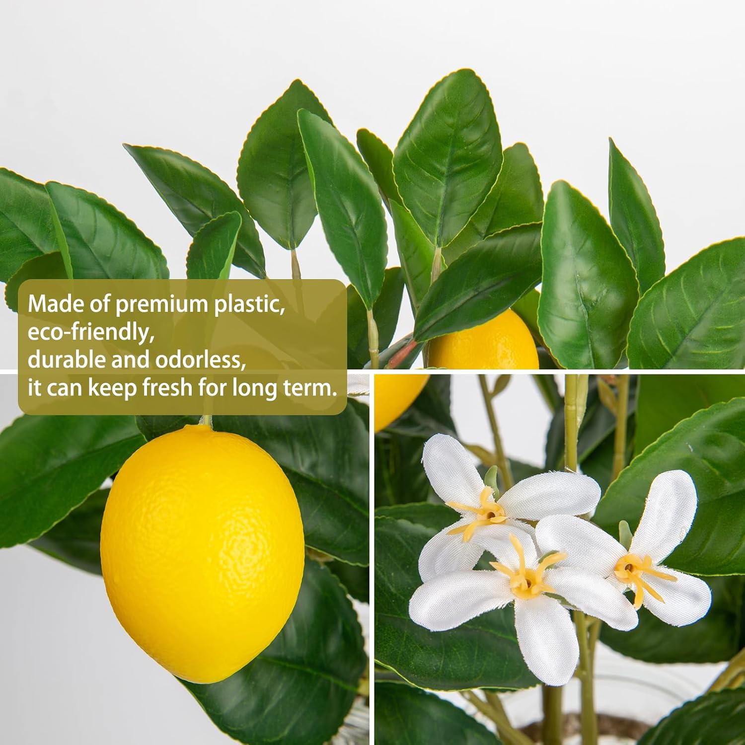 Oairse Artificial Lemon Stems in Glass Vase