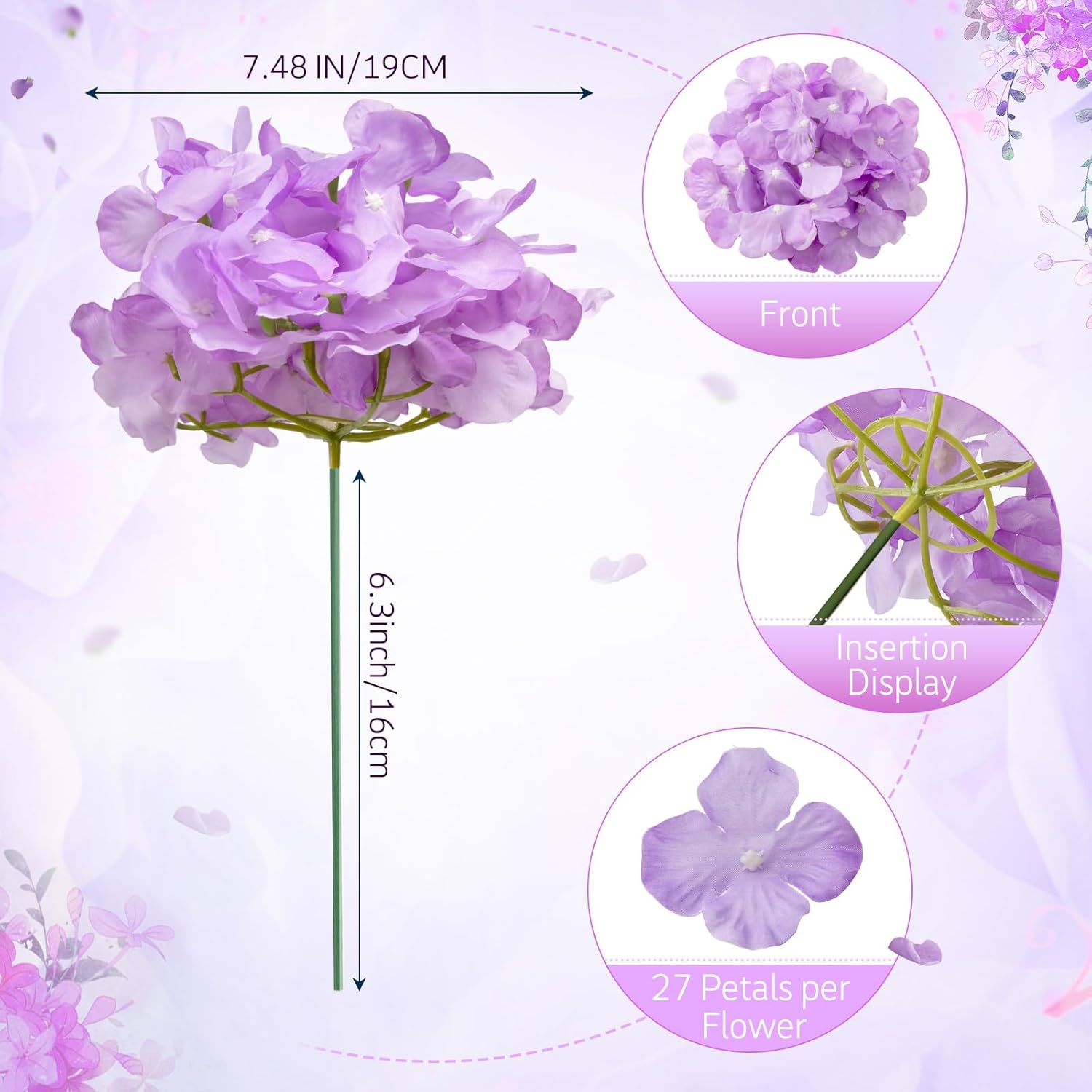 Tigeen 100 Pcs Purple Artificial Hydrangeas with Stems