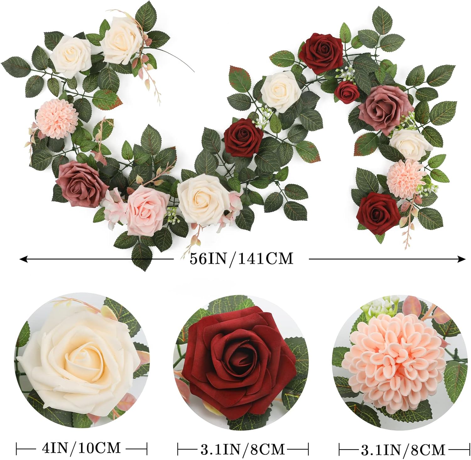 Garisey 5FT Artificial Rose Garland Burgundy Wedding Decor