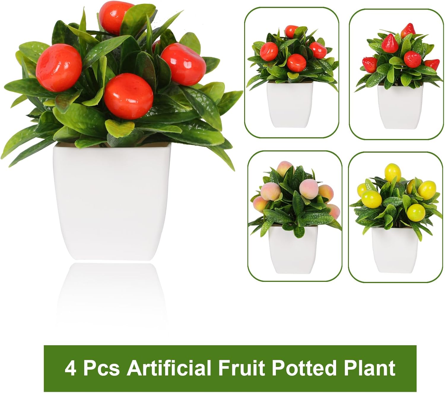 4pcs Mini Artificial Fruit Potted Plants for Home Decor