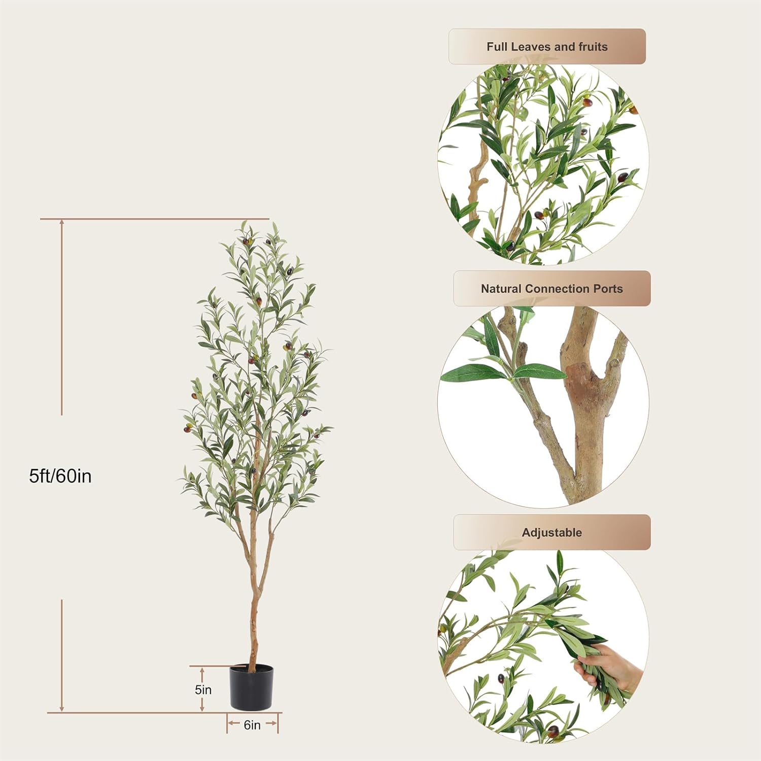 Bellacat 5 Ft Fake Olive Tree with Realistic Fruits and Leaves