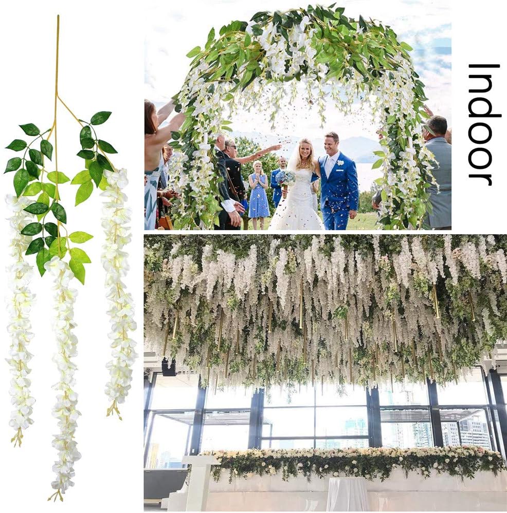 12Pcs Artificial Wisteria Flowers Hanging Garland Decor
