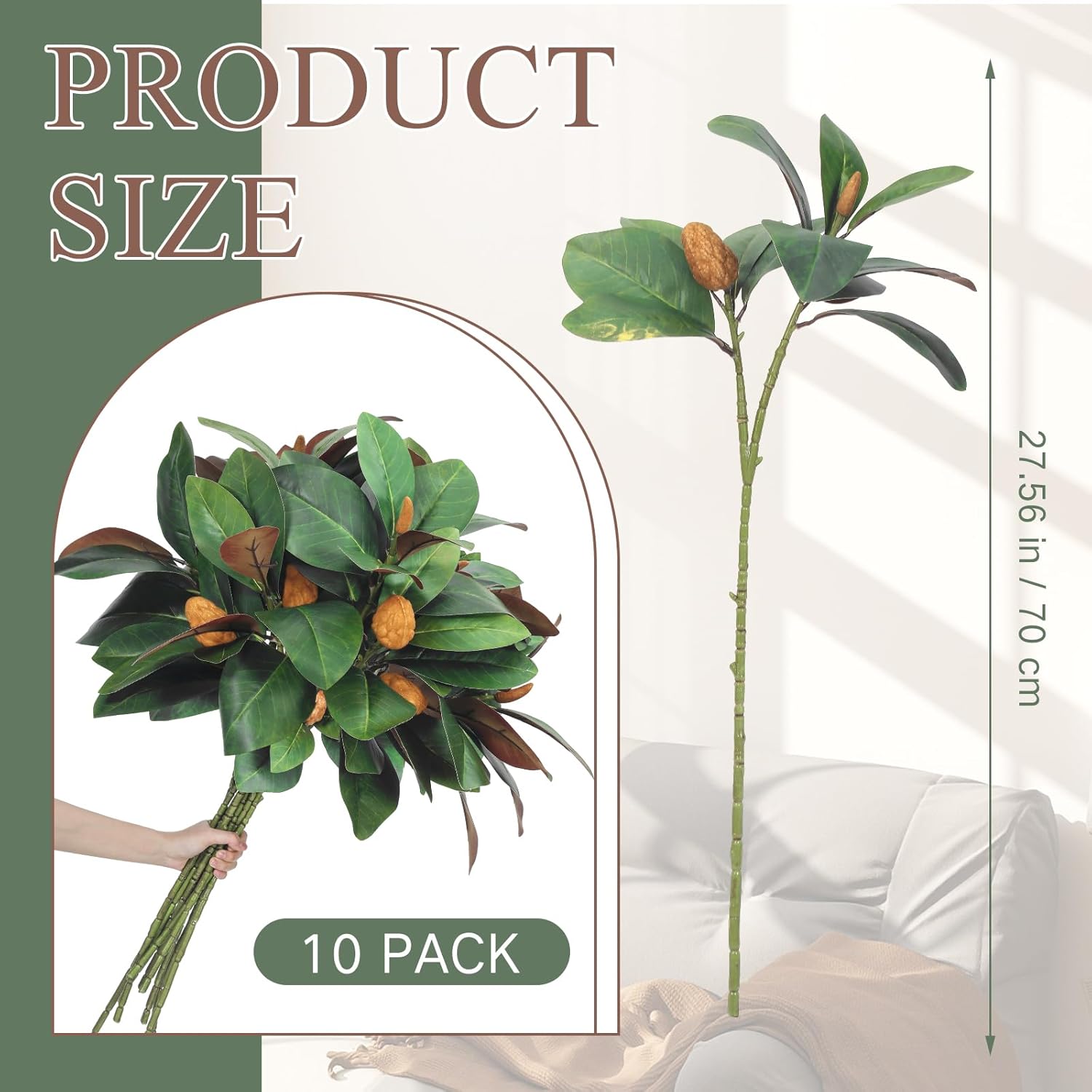 10 Pcs Artificial Magnolia Branches 32 Inch Decor