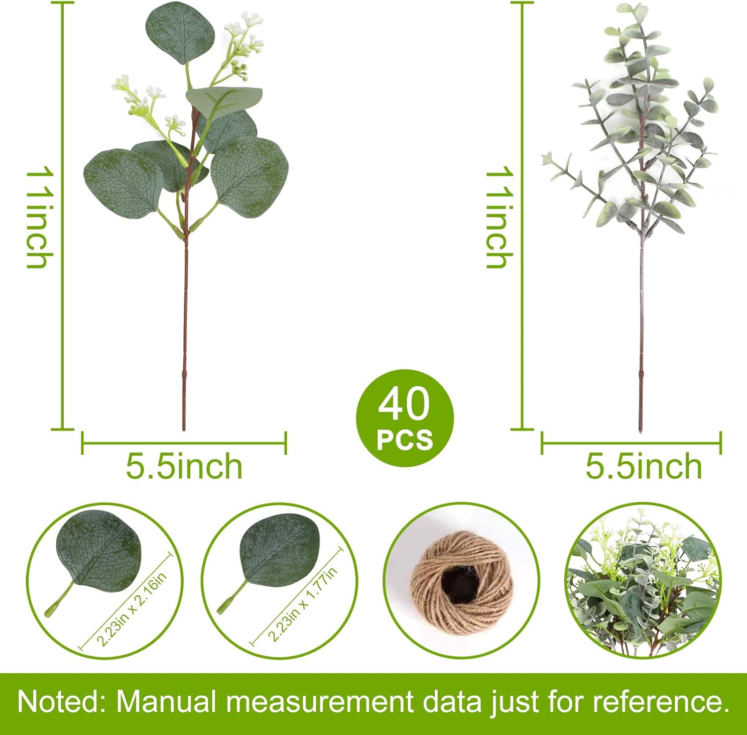 40 Pcs Artificial Eucalyptus Leaves Greenery for Decor