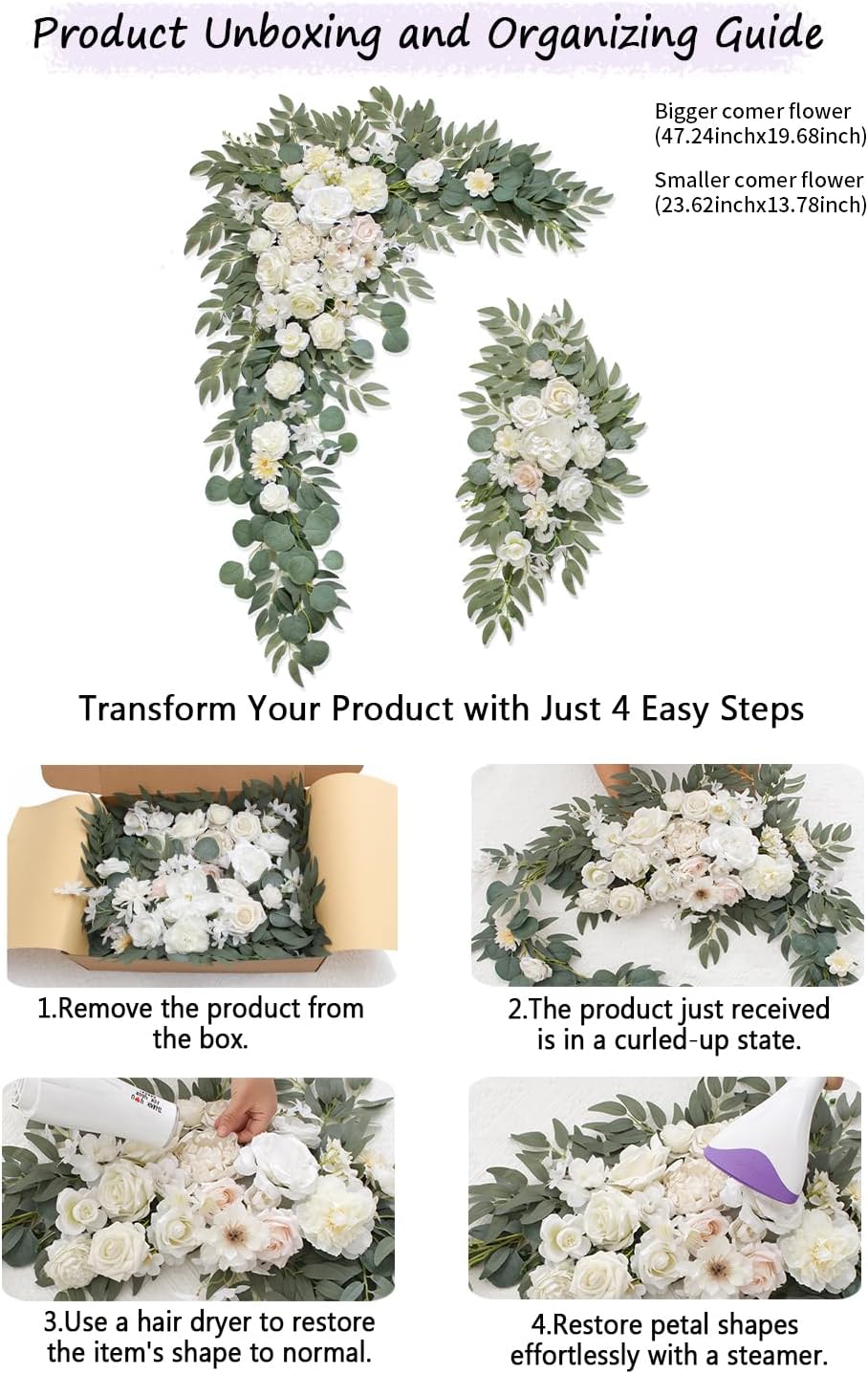 BMQDSM Deluxe Wedding Arch Flowers Set of 4 White
