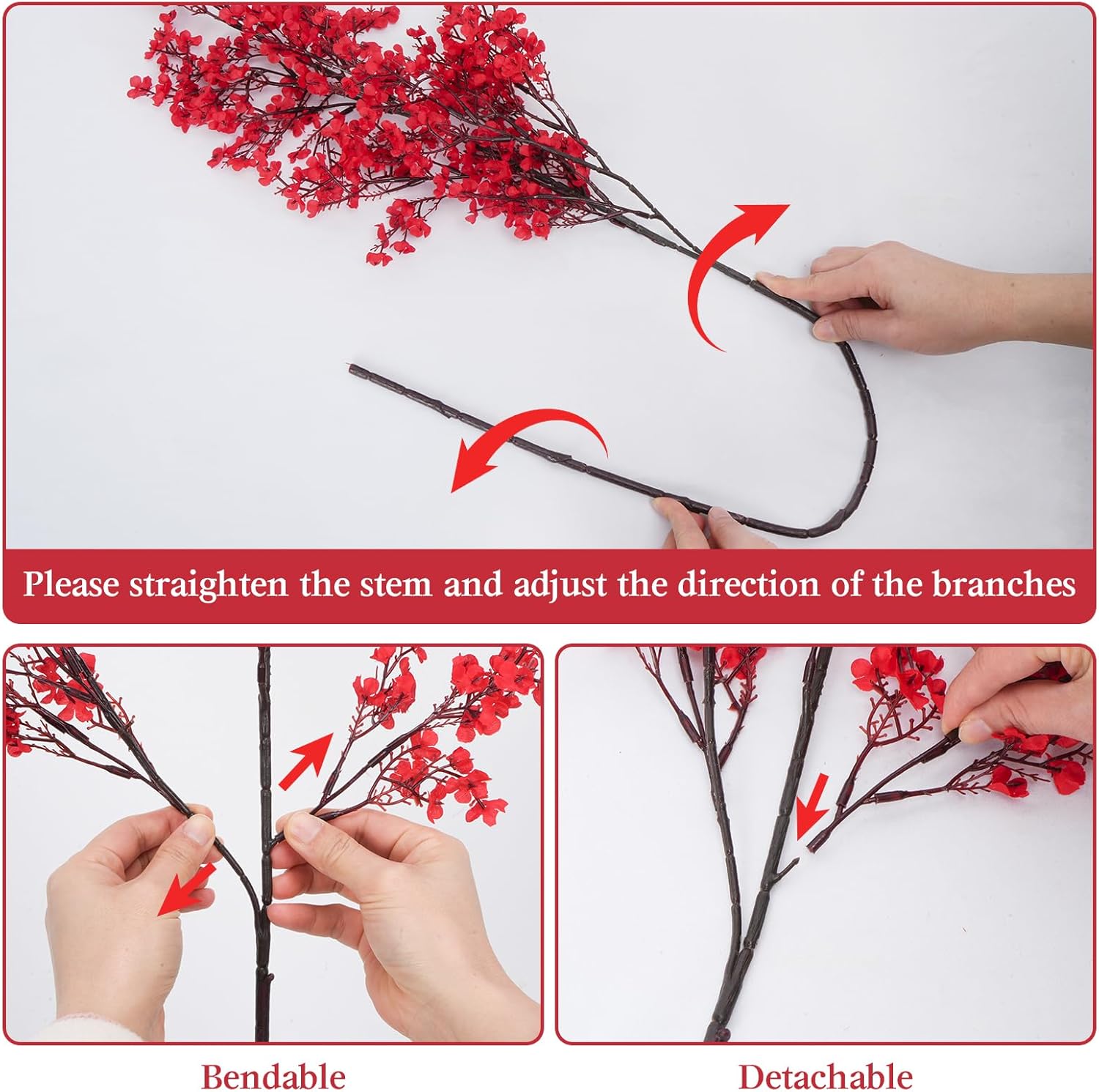 AILANDA 6 Pack Babys Breath Artificial Flowers Red 394 Inch Long Stems
