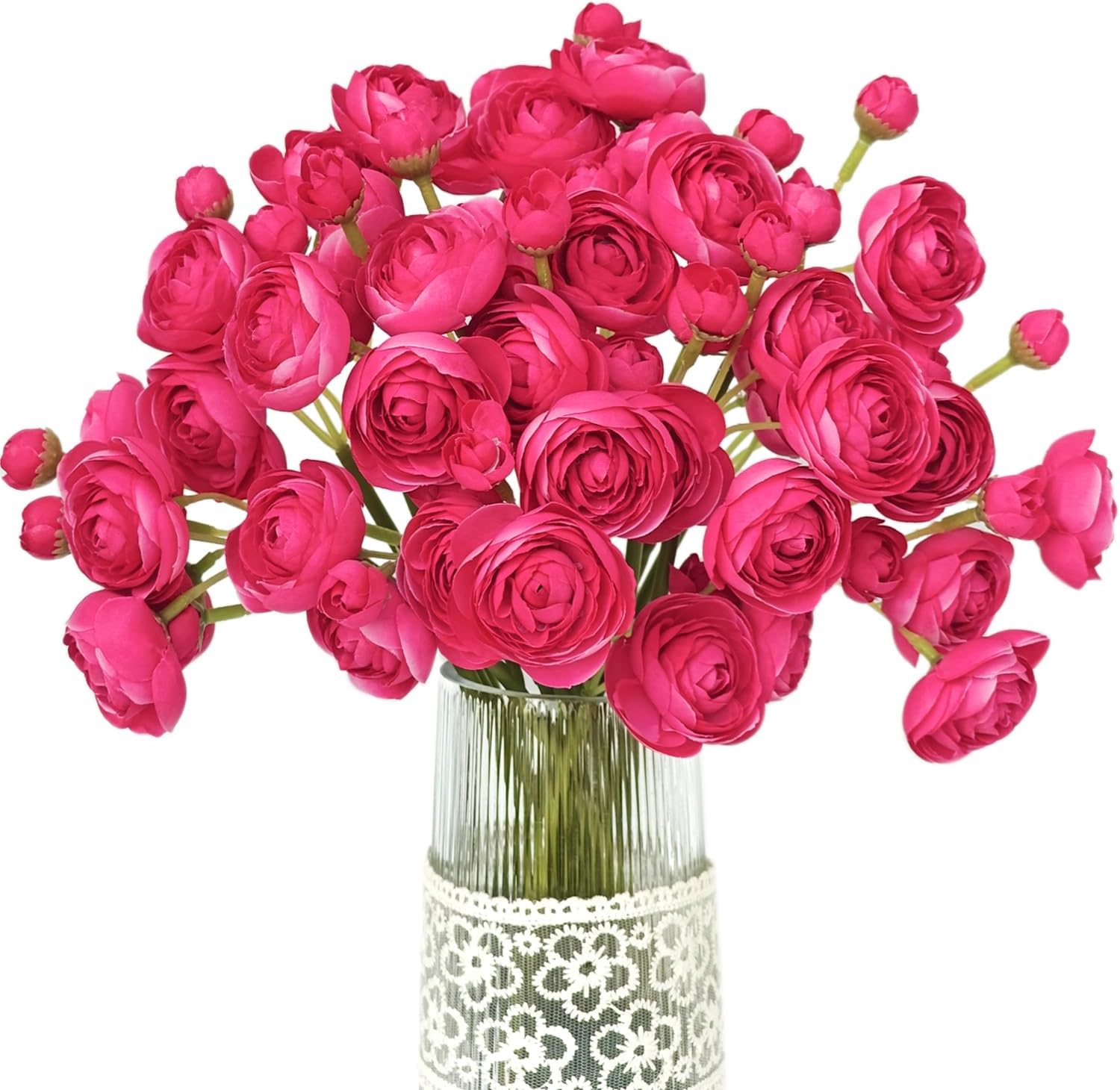 Letjolt Ranunculus Artificial Flowers 18pcs ROSEO Pink Faux Bouquet Decorations