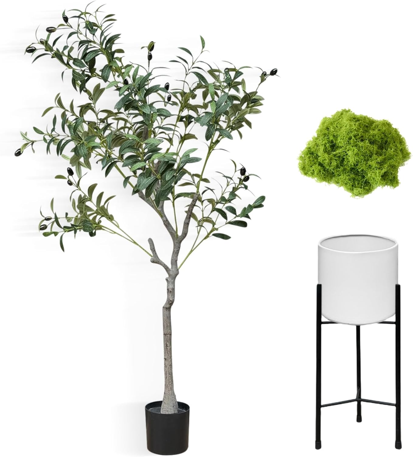 URALFA 5FT Artificial Olive Tree with White Planter
