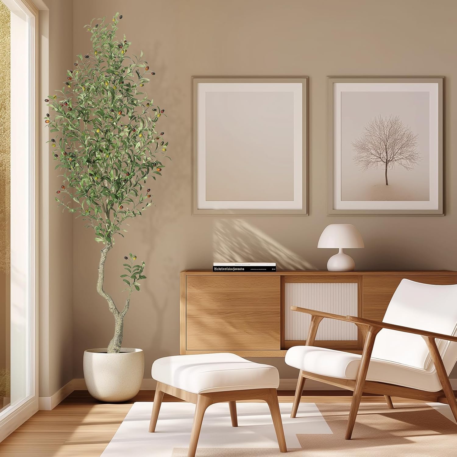 GarveeHome Faux Olive Tree 7ft Artificial Silk Plants with White Planter