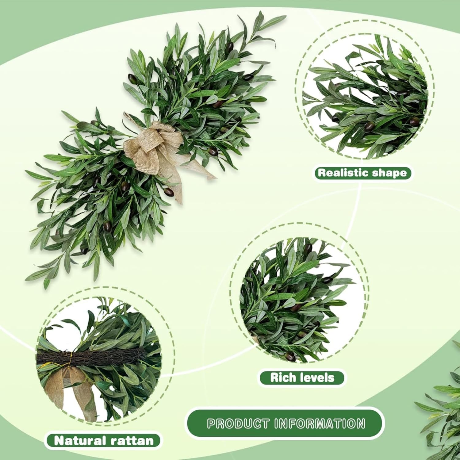 Artificial Olive Wreath 24 Inch 2 Pcs Swag for Wall