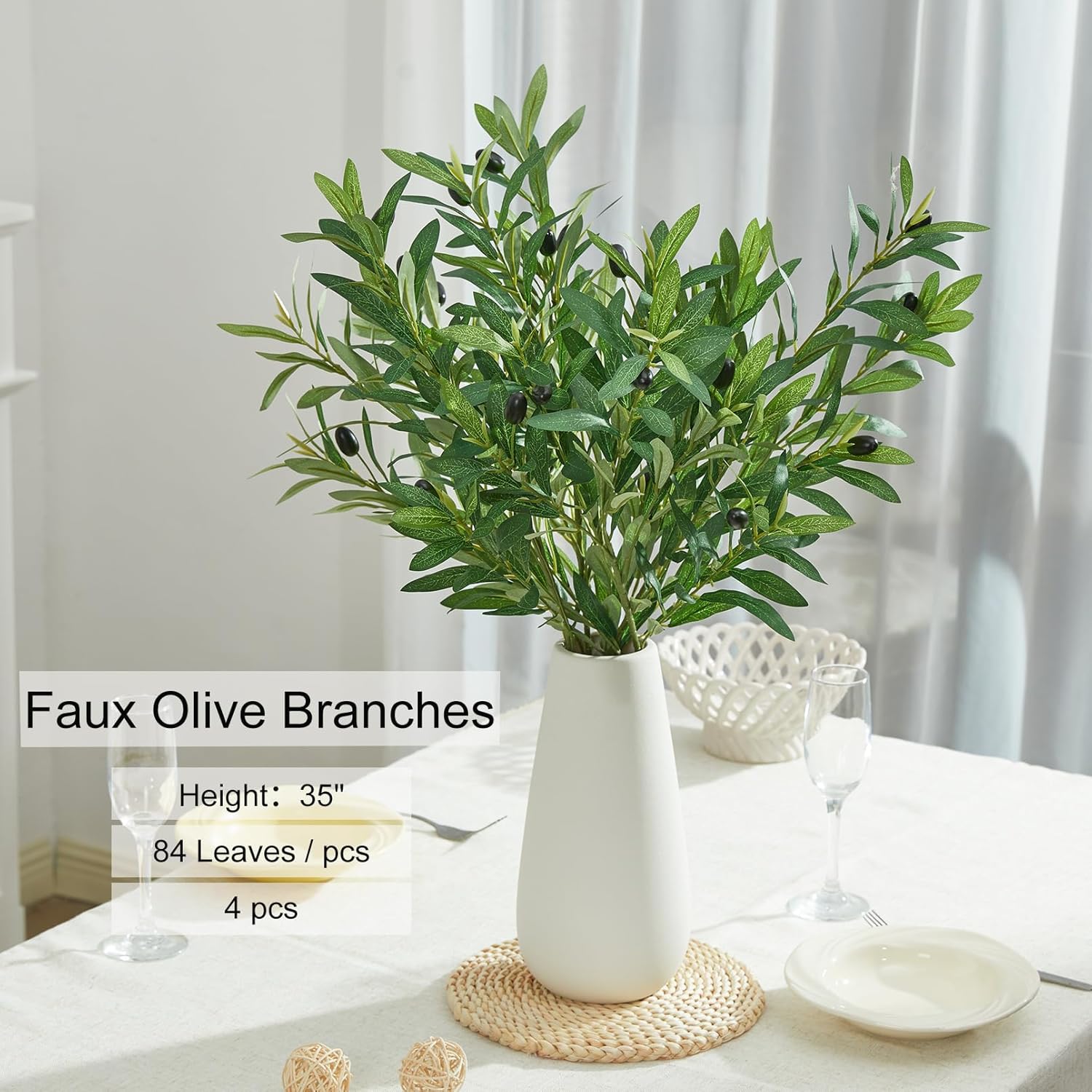Heleze 35 Inch Artificial Olive Branches 4PCS