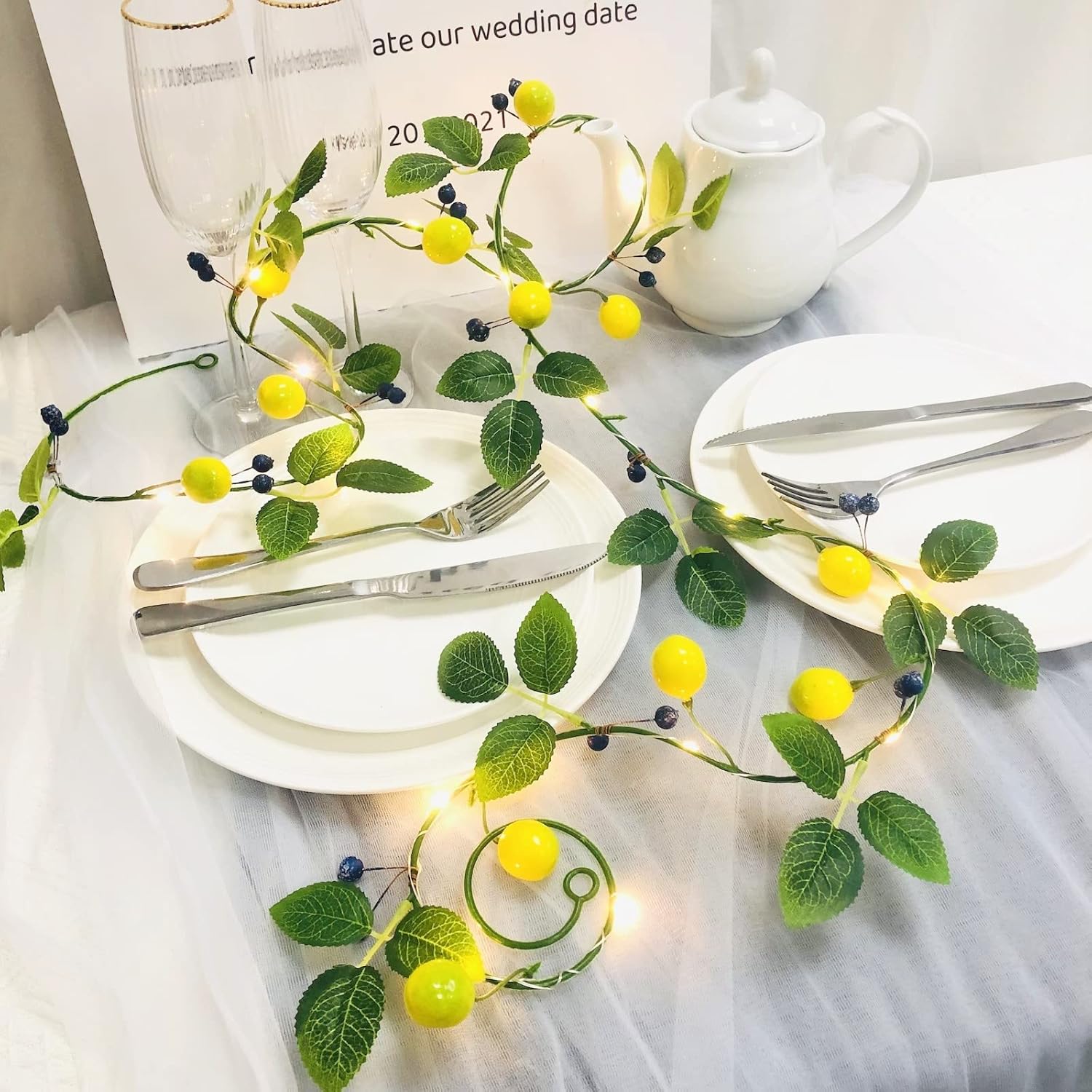 Lemon Blueberry Vine Garland with LED Lights 2 Pack