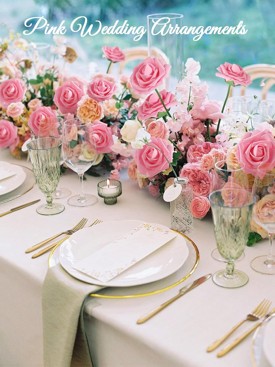 MACTING Artificial Pink Roses 30PCS Wedding Decor