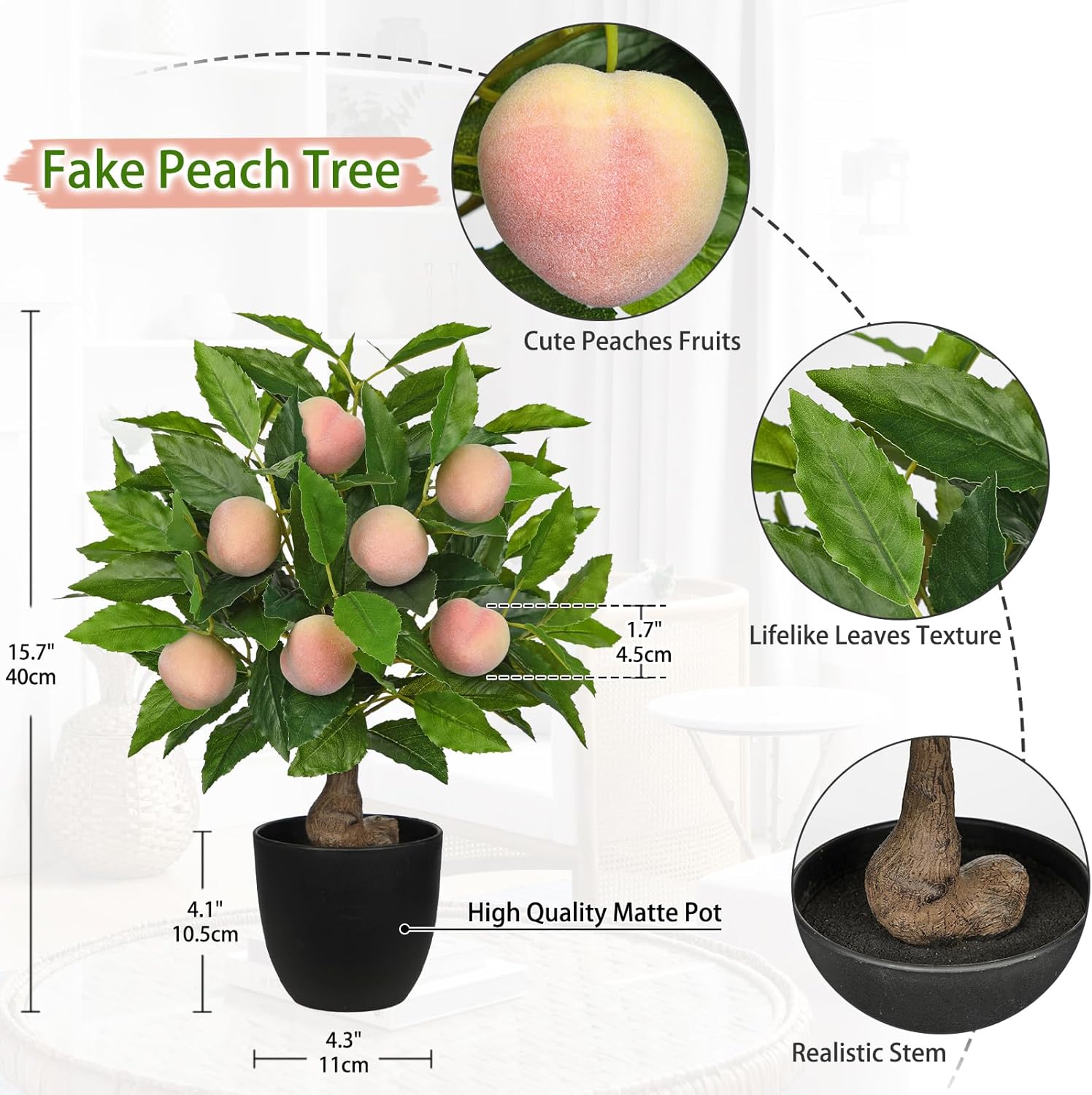 Oairse Artificial Peach Tree 157 Inch with Black Pot