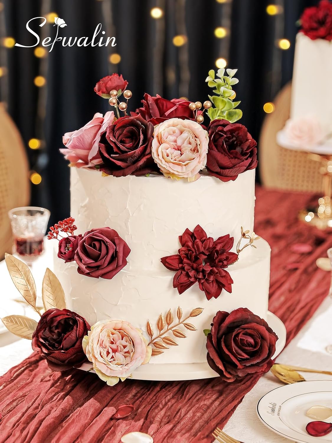 Serwalin Artificial Flowers Burgundy Pink for Wedding Decorations