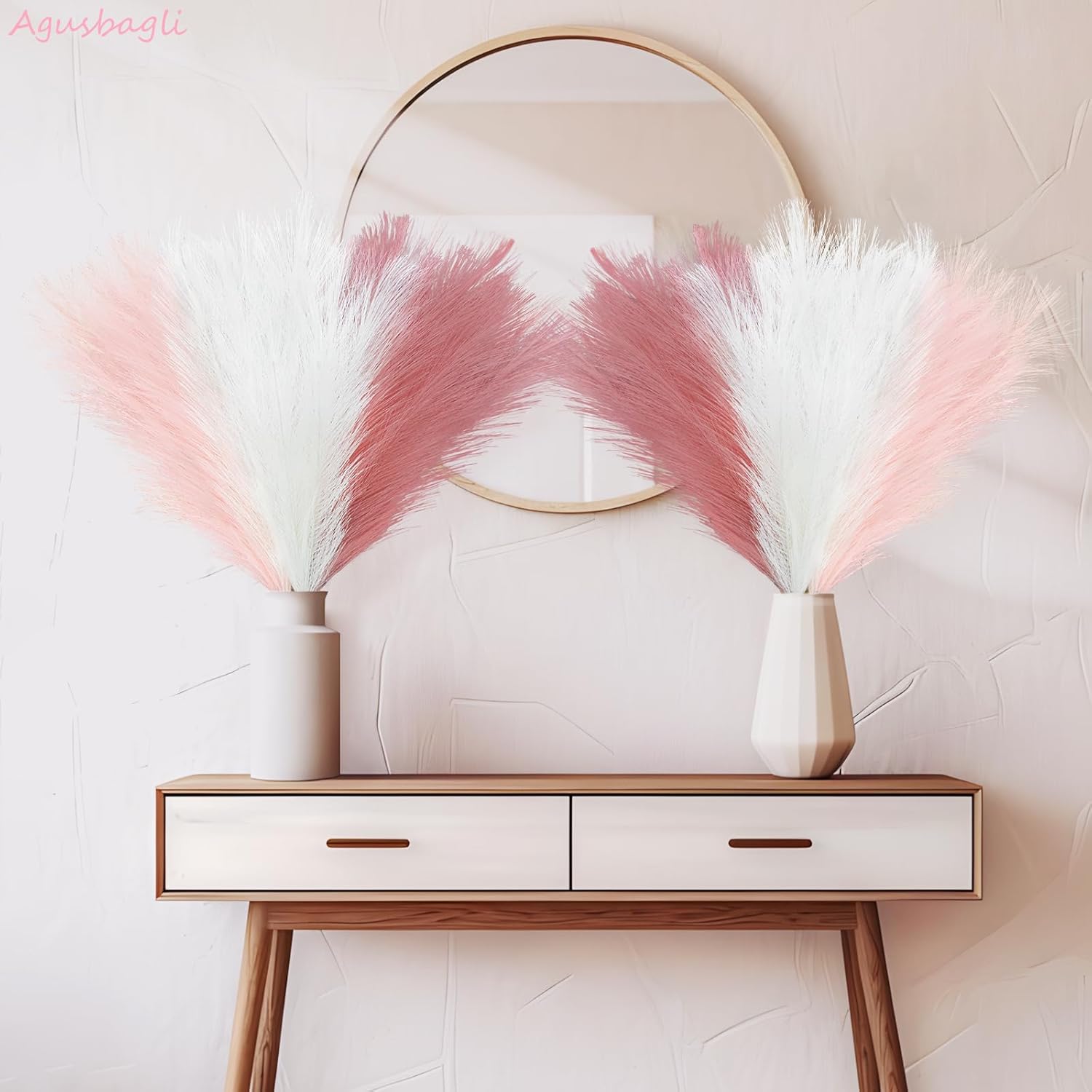 Agusbagli 30pcs Pink Faux Pampas Flowers Vase Filler Decor