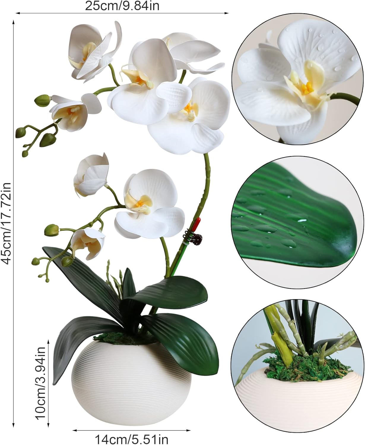 Forlaoers White Real Touch Orchid Artificial Flowers with Vase