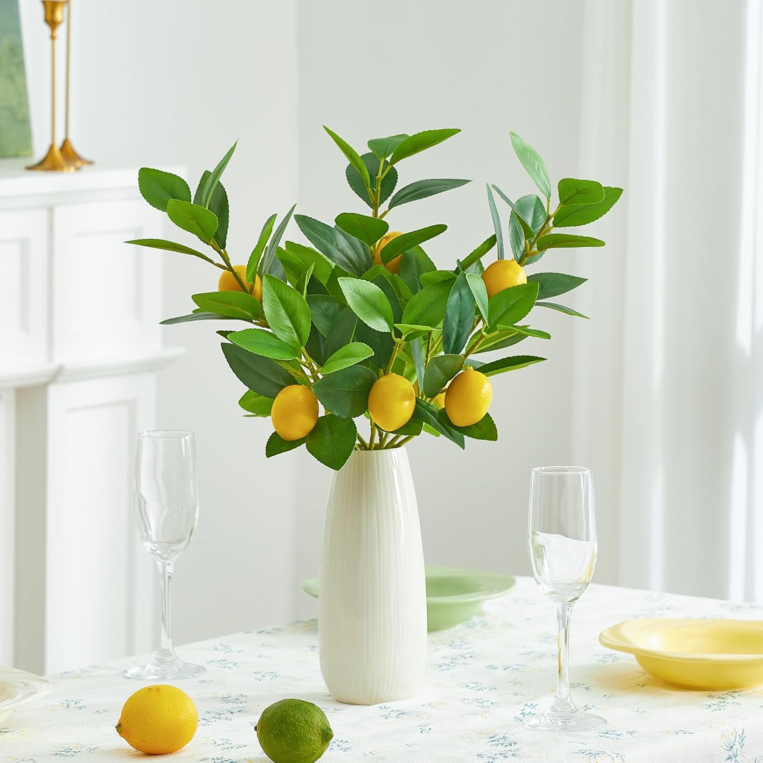 3 Pcs Artificial Lemon Branches 18 Inch Lemon Tree Decor