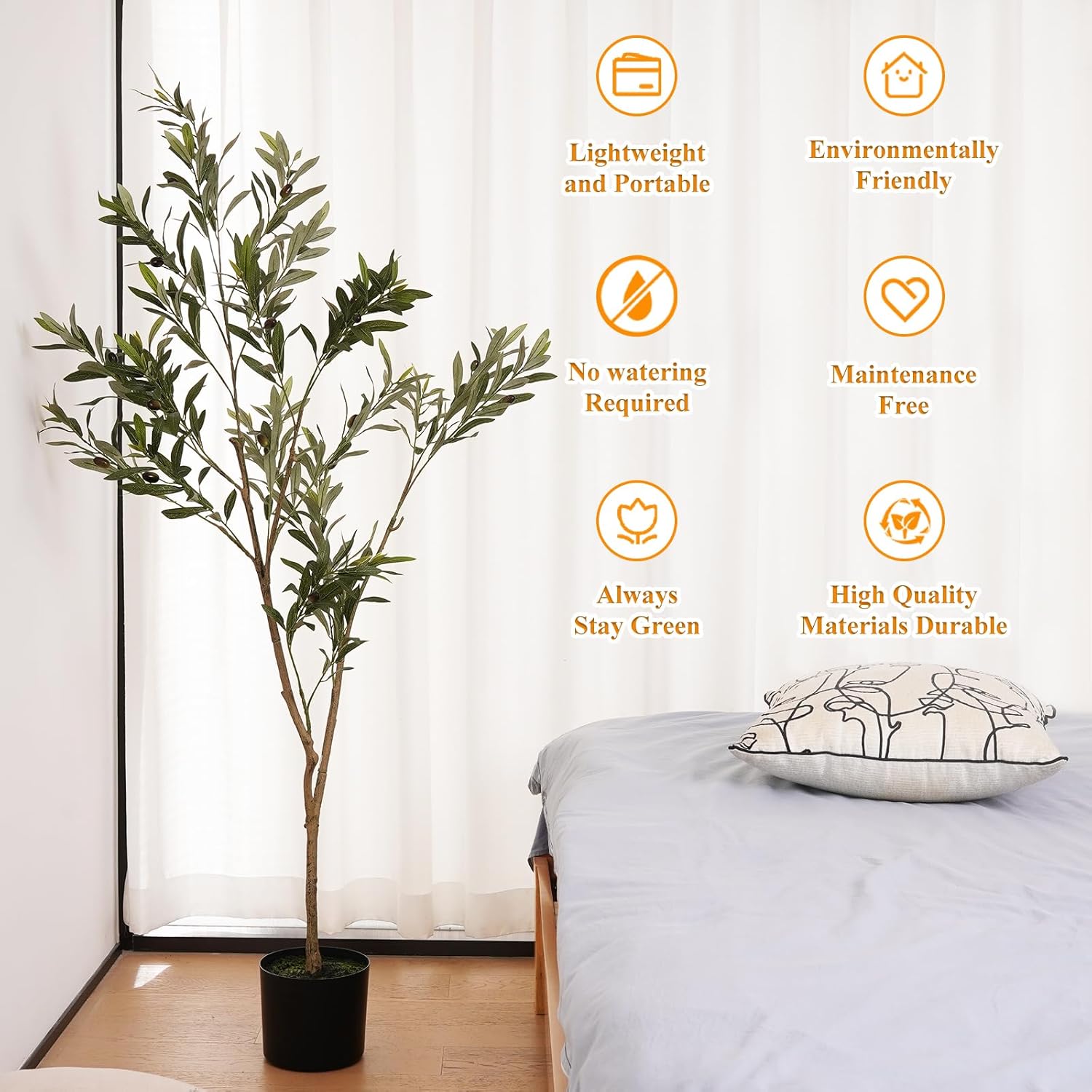 KULAMOON Artificial Olive Tree with Planter 5ft Black Realistic Fruits
