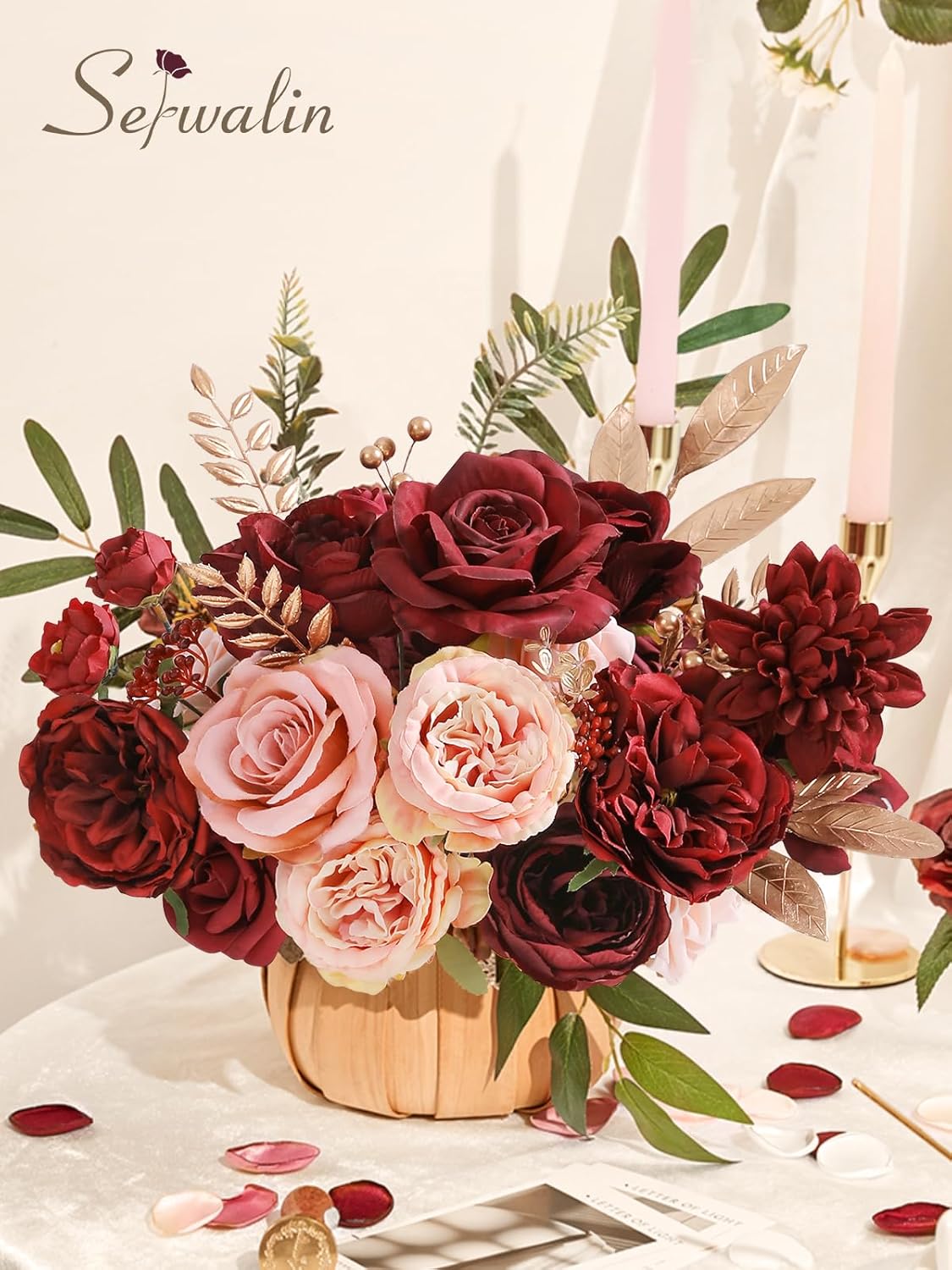 Serwalin Artificial Flowers Burgundy Pink for Wedding Decorations