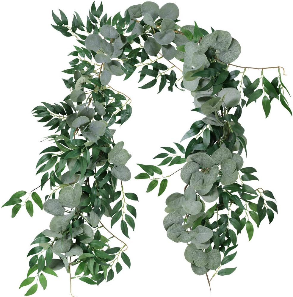 Windiy 55 Ft Mixed Faux Silver Dollar Eucalyptus Garland