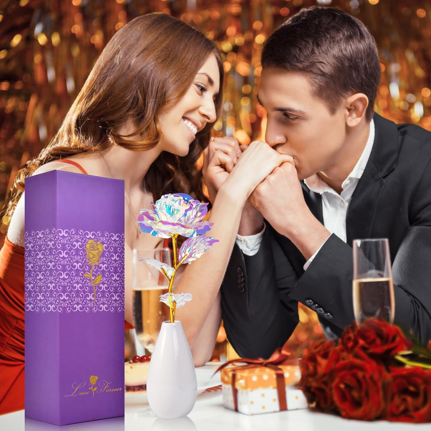 Artificial Rose Flowers with Ceramic Vase for Women