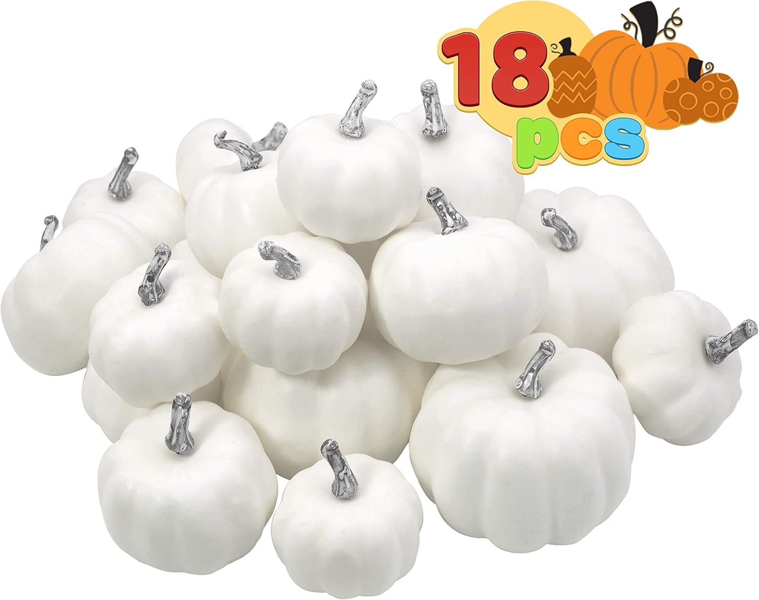 JOYIN Artificial White Pumpkins 18PCS Fall Decor Set