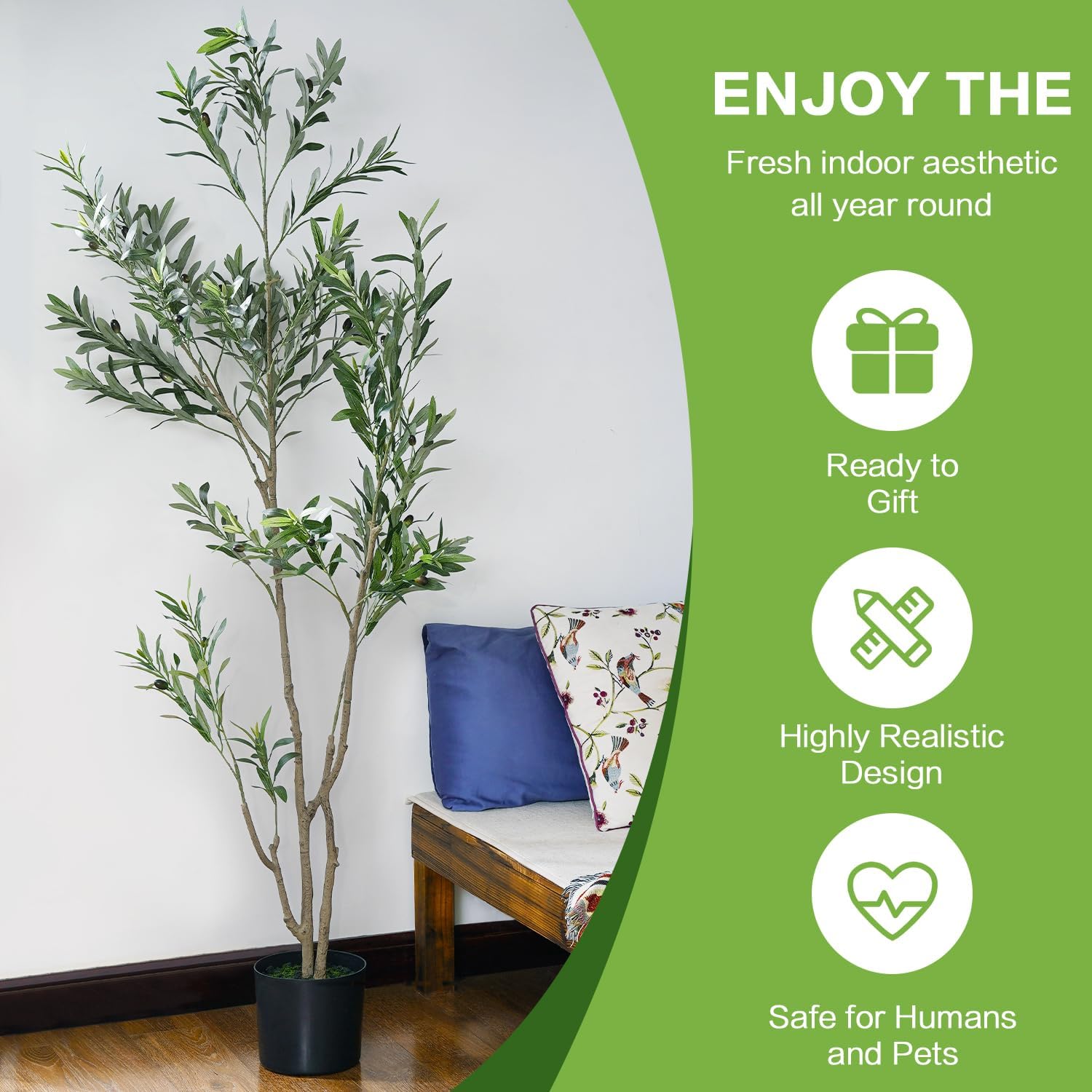 MOLACHI 6 FT Artificial Olive Tree with Natural Wood Trunk and Lifelike Fruits