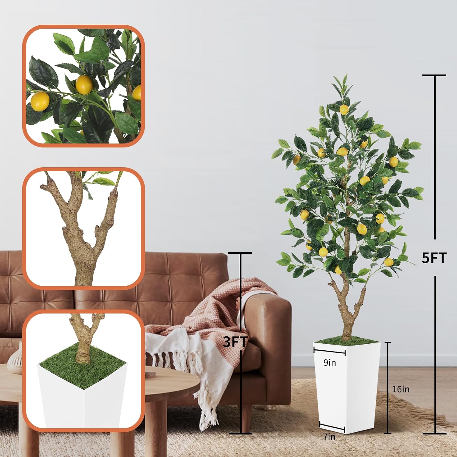 5FT Artificial Lemon Tree with Pot - Tropical Decor