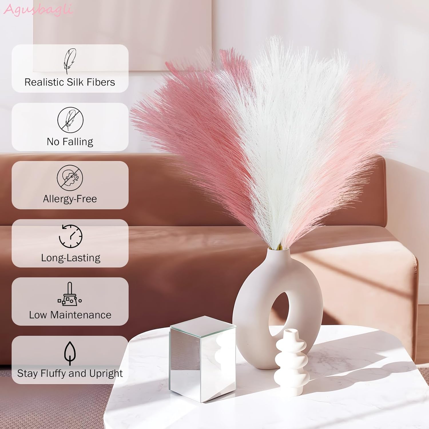 Agusbagli 30pcs Pink Faux Pampas Flowers Vase Filler Decor