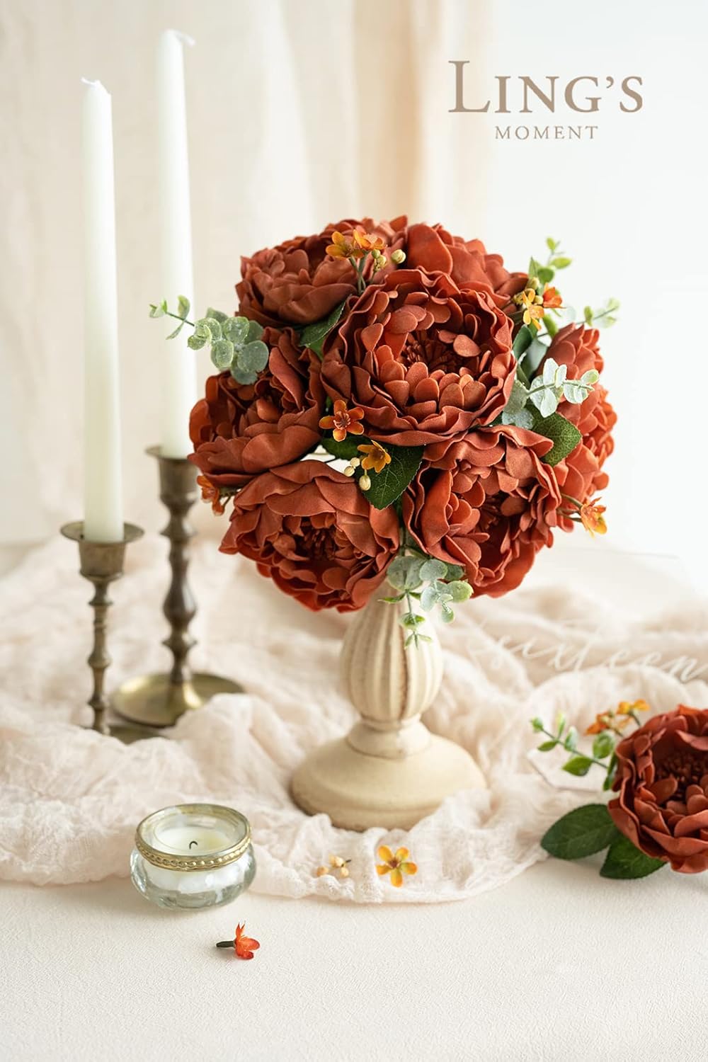 Lings Moment Burnt Orange Peonies Artificial Flowers 16pcs