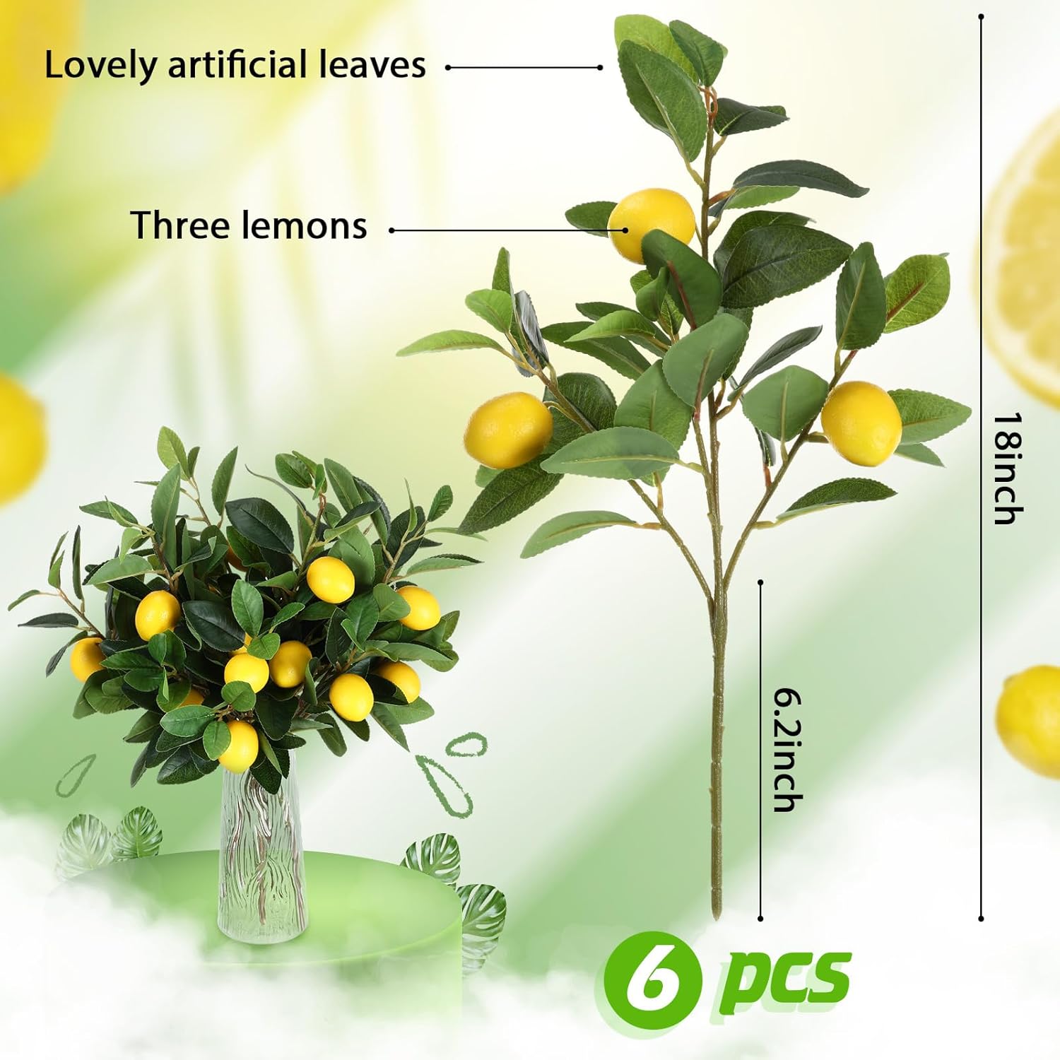 Giegxin 6 Pcs Artificial Lemon Branches 18 Inch Decor