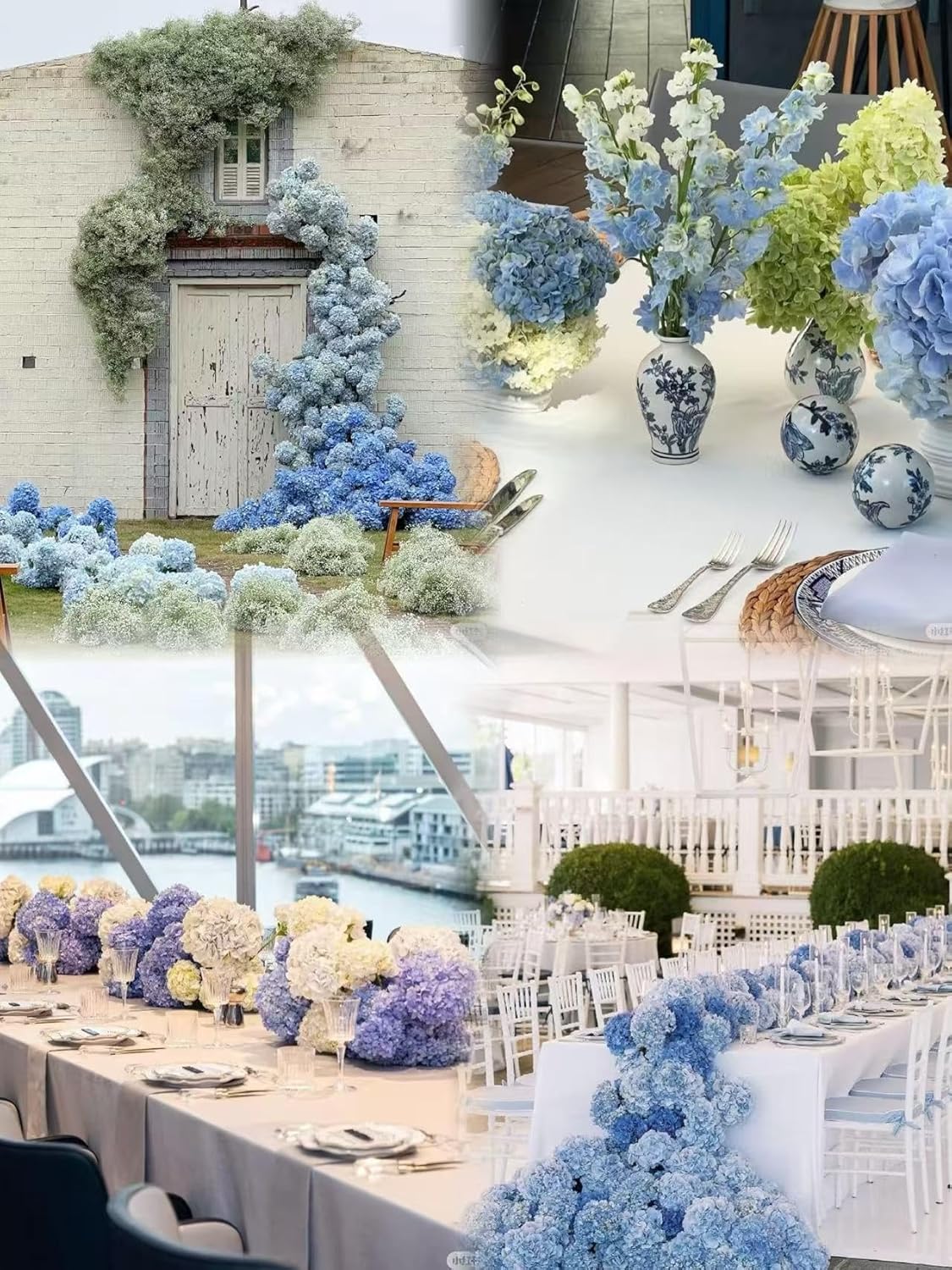 DuHouse 3Pcs Real Touch Hydrangea Artificial Flowers in Royal Blue