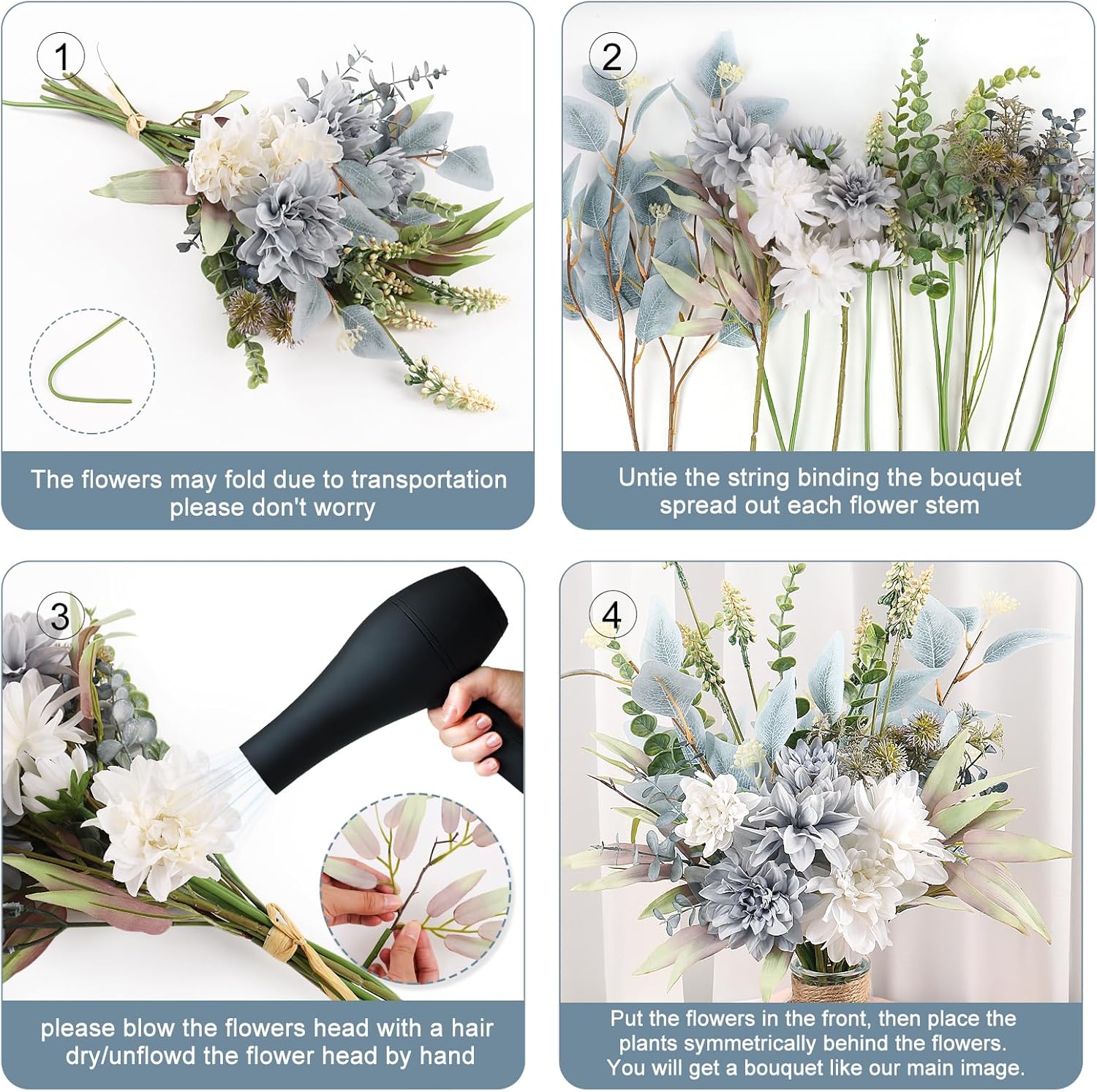 Blue White Artificial Flowers Bouquet for Home Wedding Decor