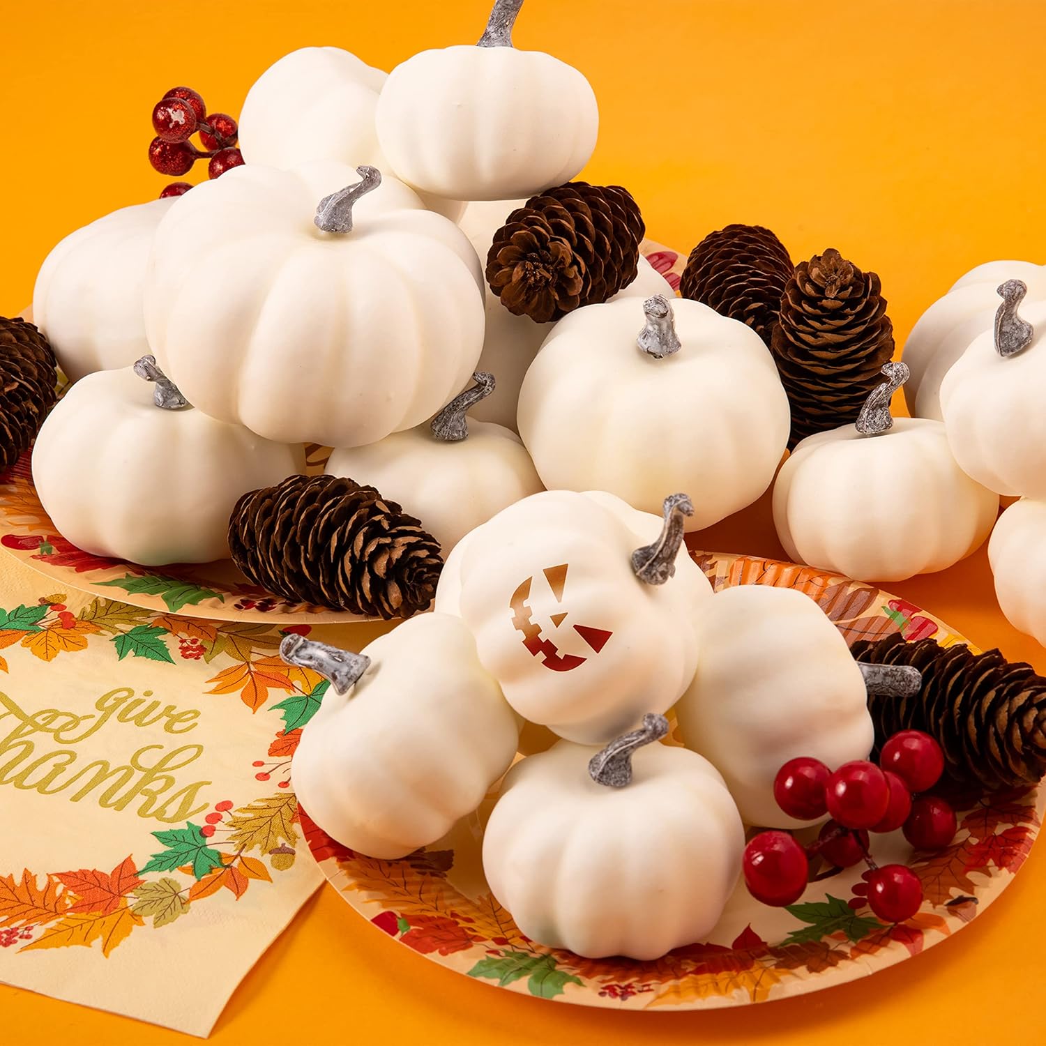 JOYIN Artificial White Pumpkins 18PCS Fall Decor Set
