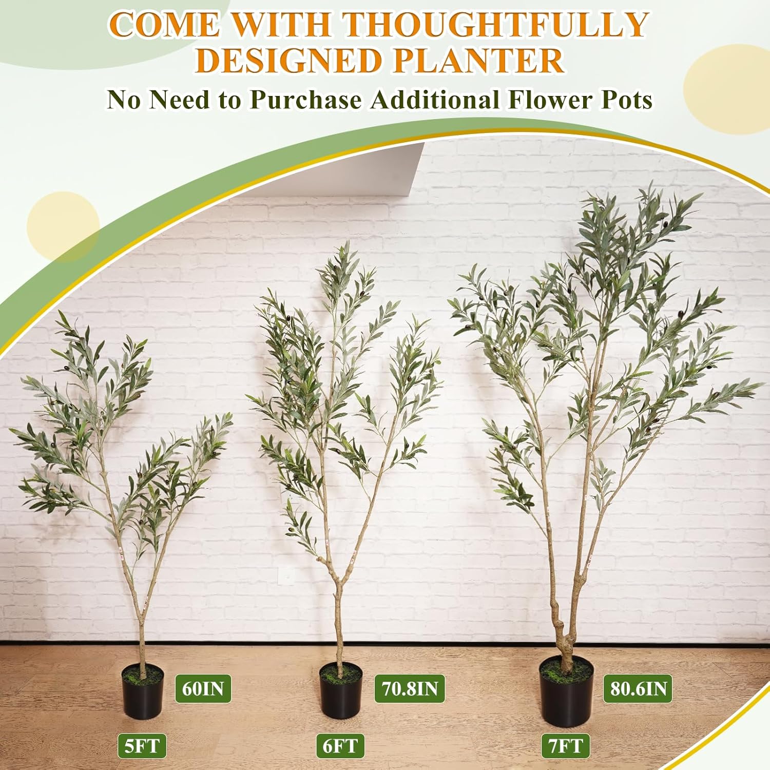 KULAMOON Artificial Olive Tree with Planter 5ft Black Realistic Fruits