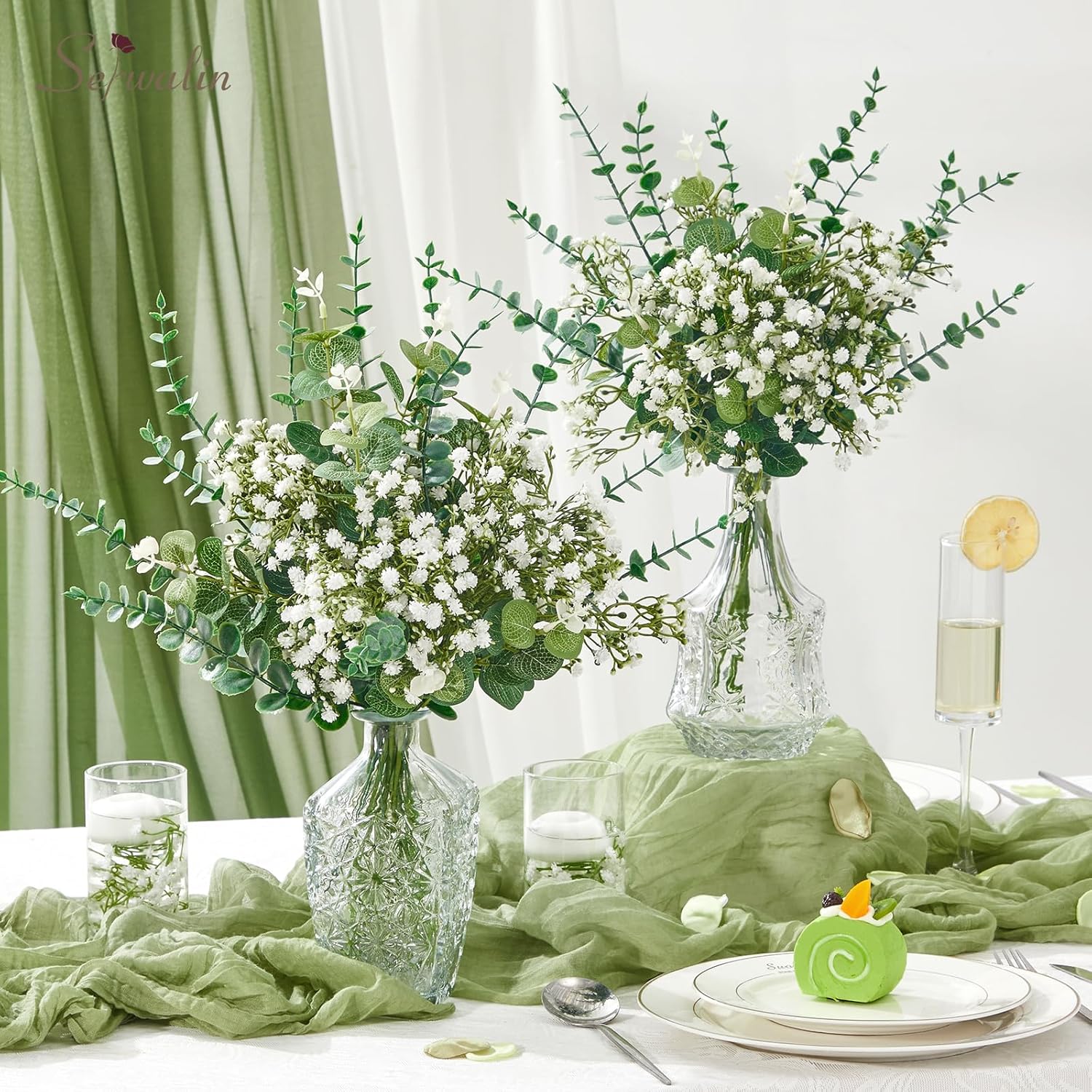 Serwalin 100 Pcs Mixed Artificial Eucalyptus Stems and Flowers