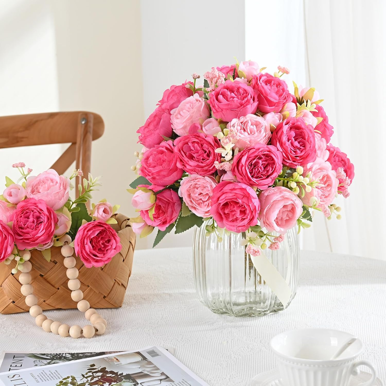 MARTINE MALL 2 Pack Mixed Pink Artificial Peonies Flowers