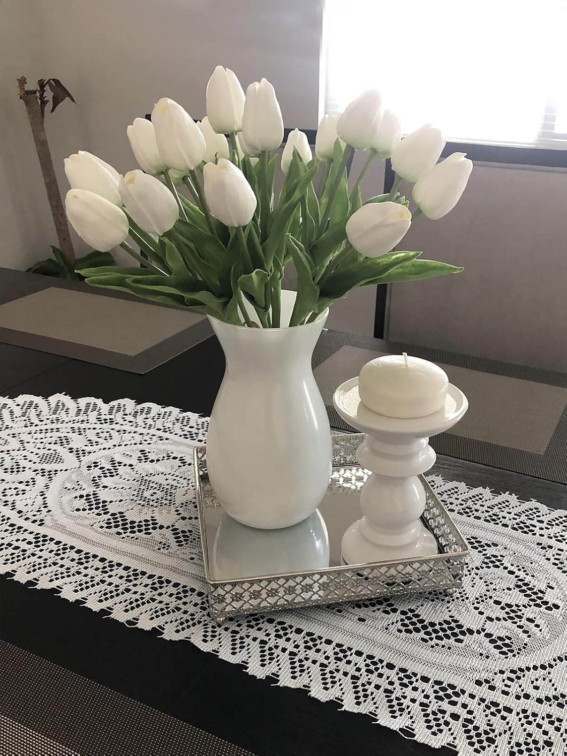 Beferr White Tulips Artificial Flowers 18Pcs Bouquet Set